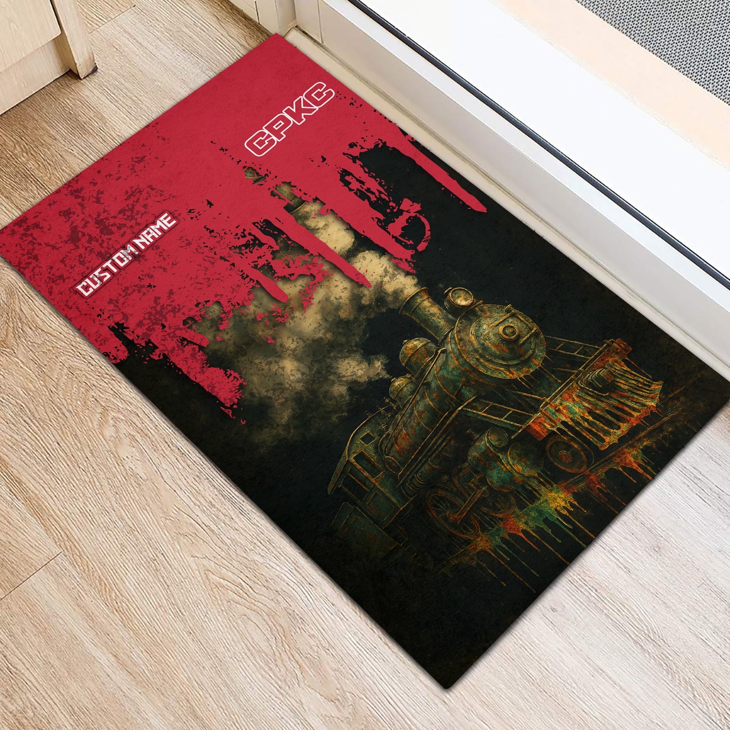 Railspirit Personalized Canadian Pacific Kansas City Doormat Vintage Train Art Style CPKC Mat For Locomotive Fans