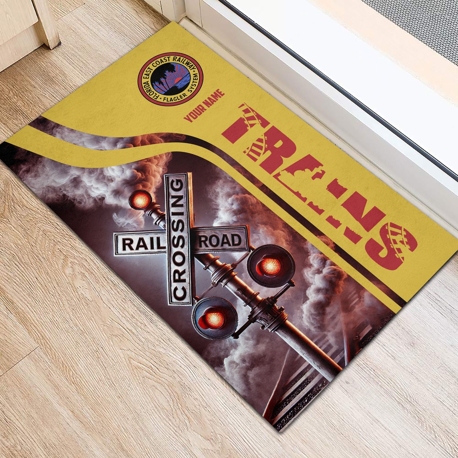 Railspirit Personalized Florida East Coast Railway Doormat Railroad Crossing Sign Mat All Over Print
