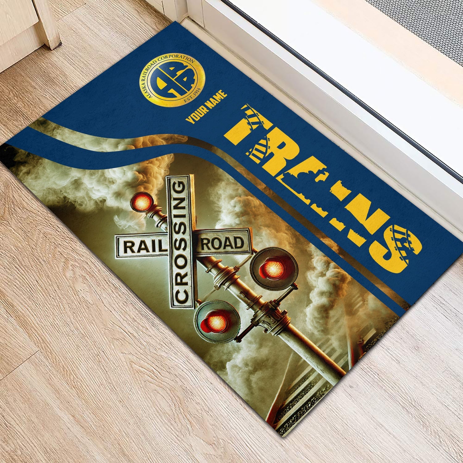 Railspirit Personalized Alaska Railroad Doormat Railroad Crossing Sign Mat All Over Print