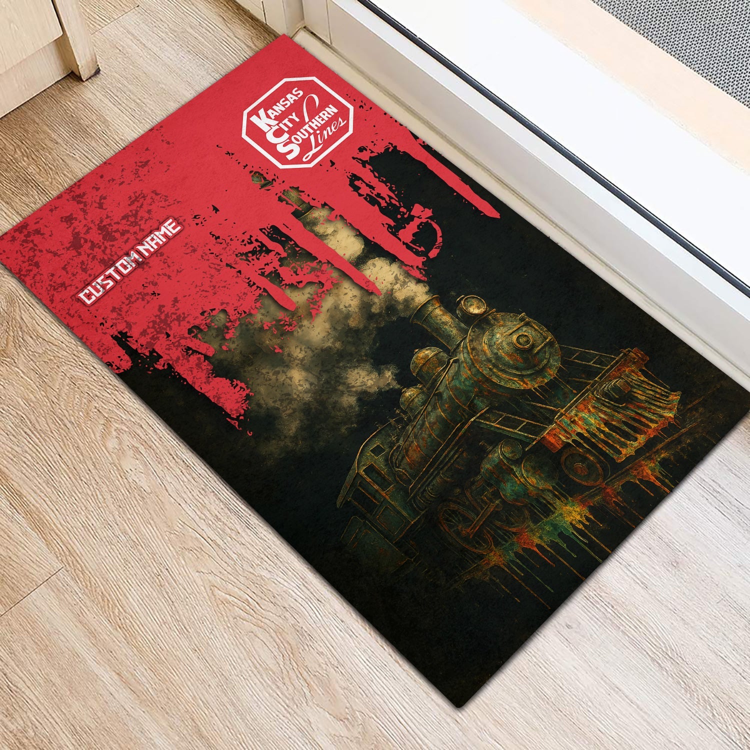 Railspirit Personalized Kansas City Southern Doormat Vintage Train Art Style Mat For Locomotive Fans