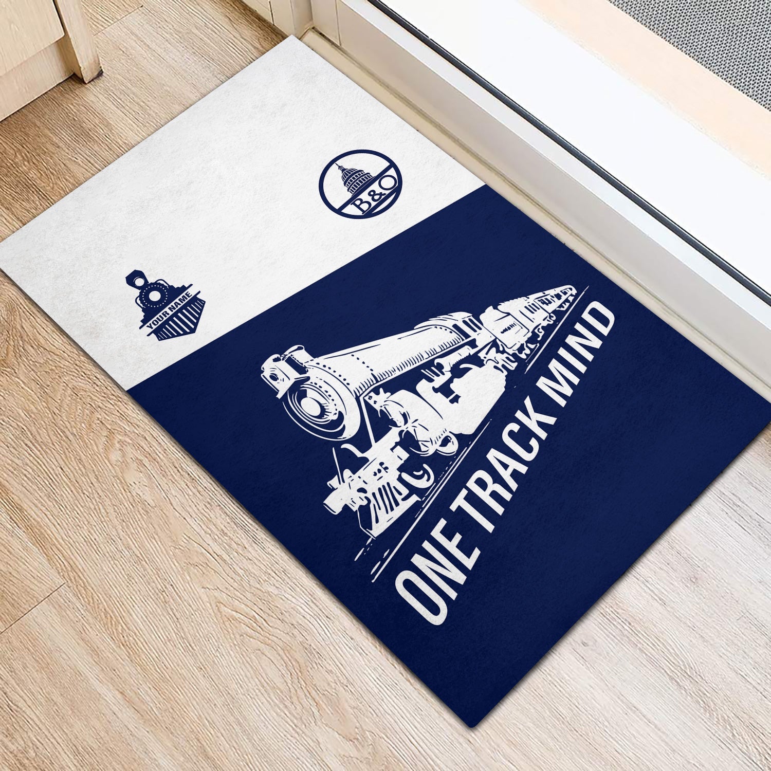 Railspirit Personalized Baltimore and Ohio Railroad Doormat One Track Mind B&O Mat Gift Idea For Train Lover
