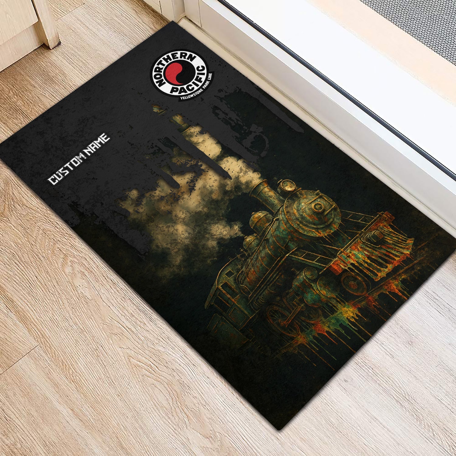 Railspirit Personalized Northern Pacific Railway Doormat Vintage Train Art Style Mat For Locomotive Fans