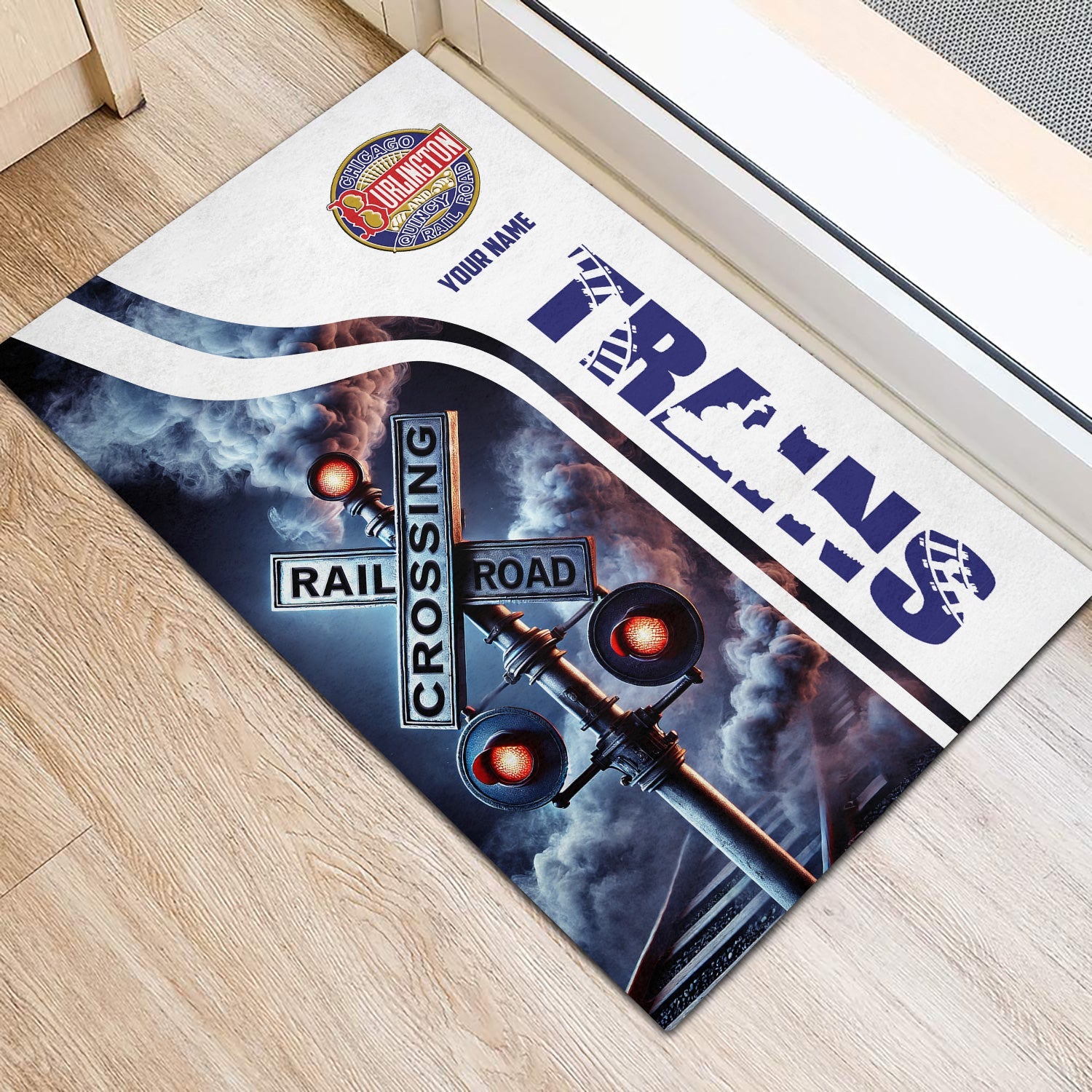 Railspirit Personalized Chicago, Burlington and Quincy Railroad Doormat Railroad Crossing Sign Mat All Over Print