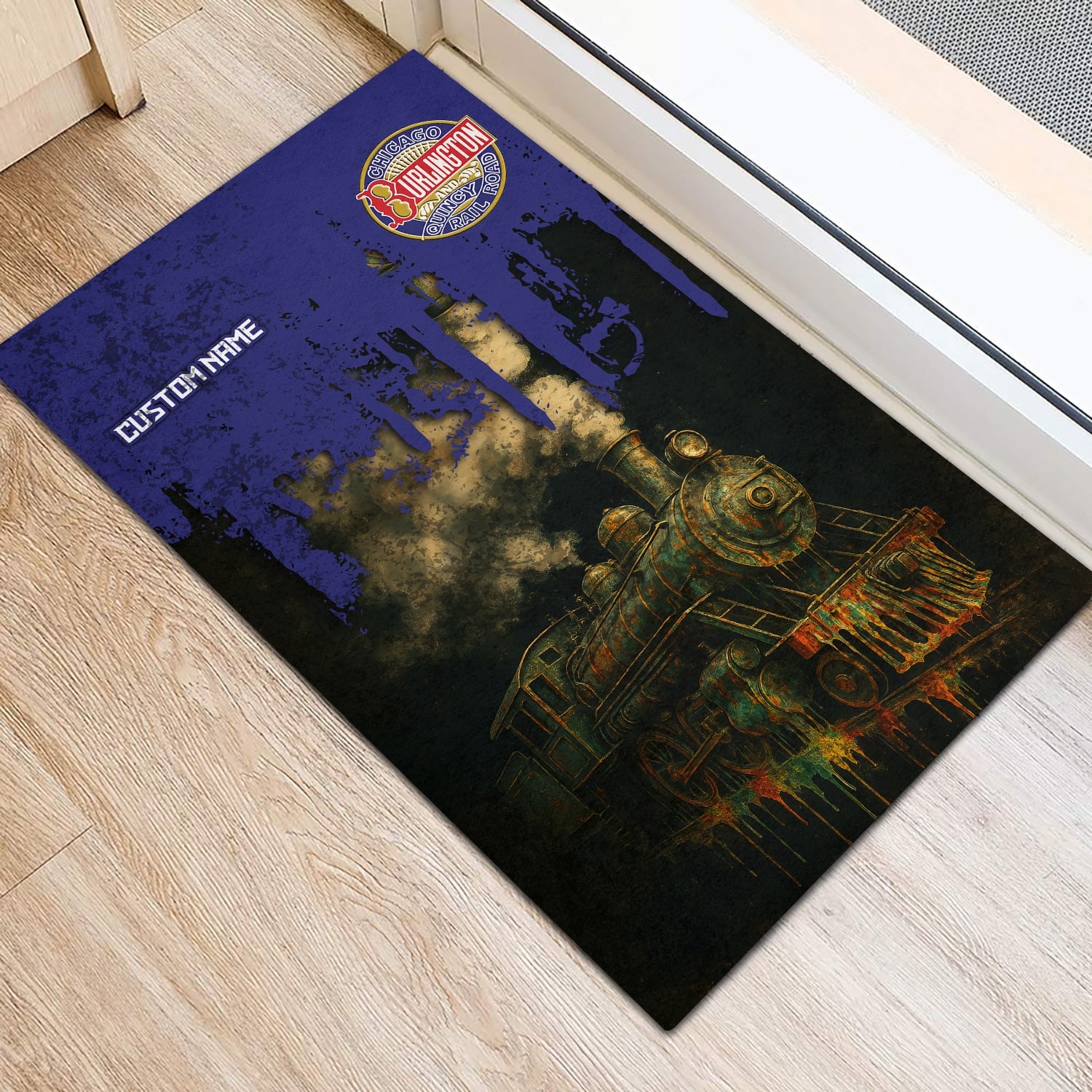 Railspirit Personalized Chicago, Burlington and Quincy Railroad Doormat Vintage Train Art Style Mat For Locomotive Fans