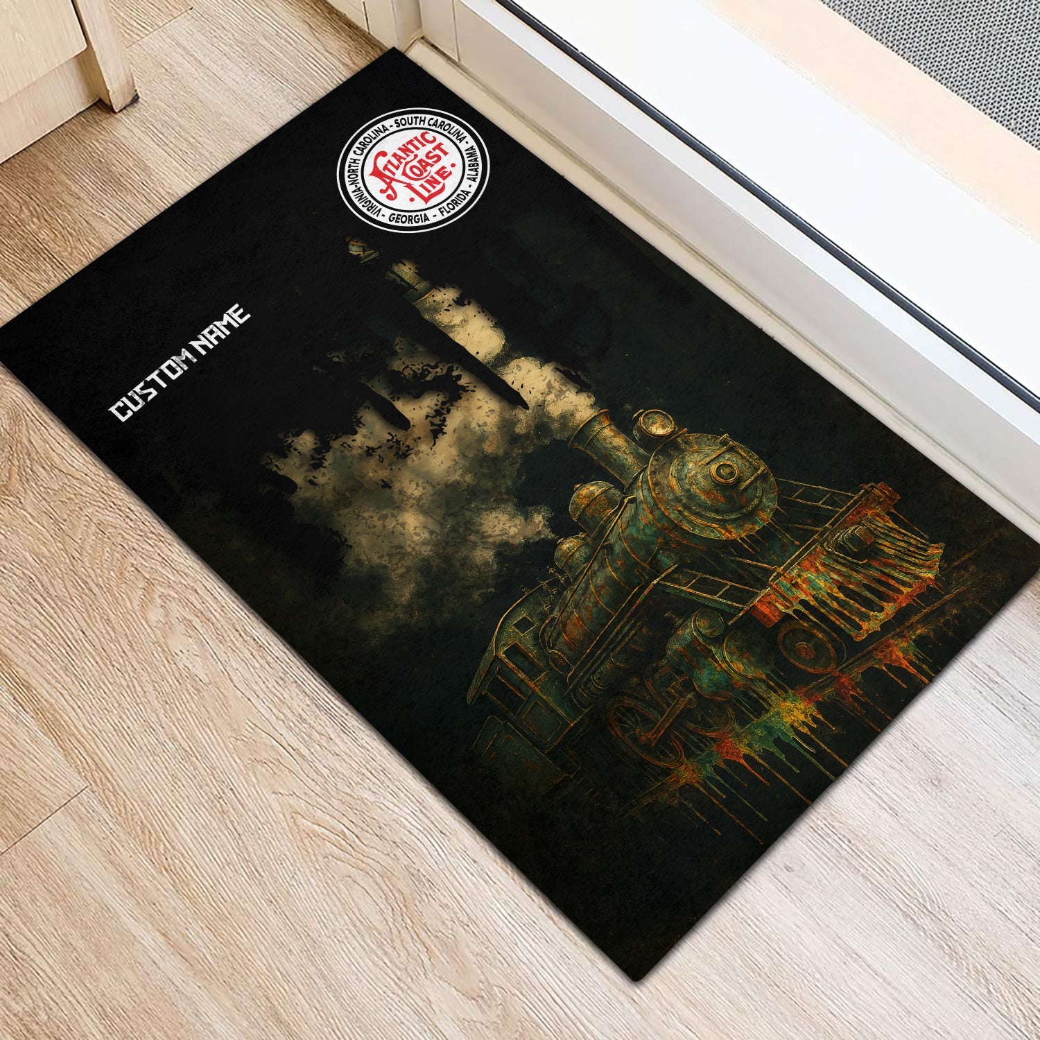 Railspirit Personalized Atlantic Coast Line Railroad Doormat Vintage Train Art Style Mat For Locomotive Fans