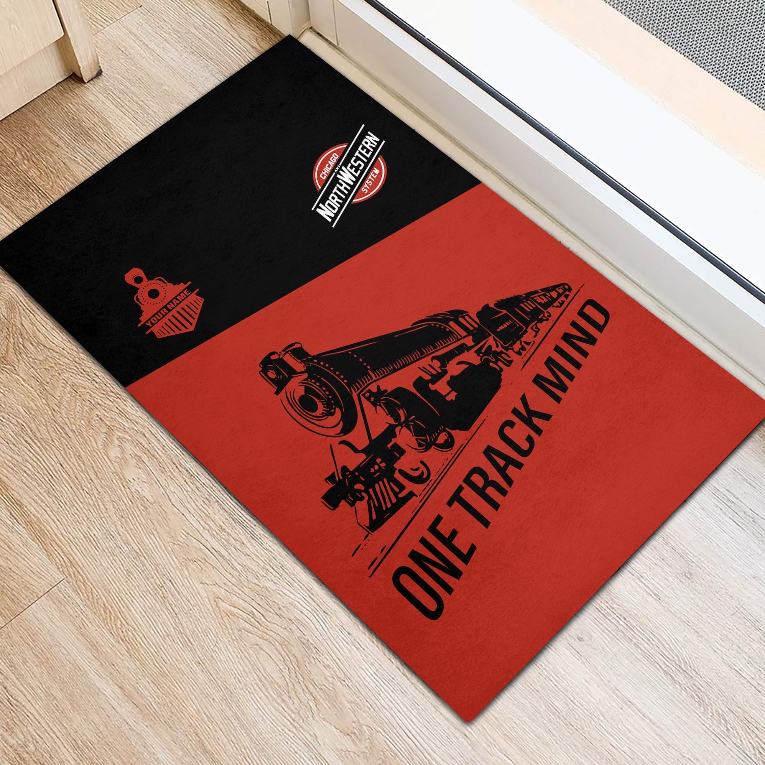 Railspirit Personalized Chicago and North Western Railway Doormat One Track Mind Mat Gift Idea For Train Lover