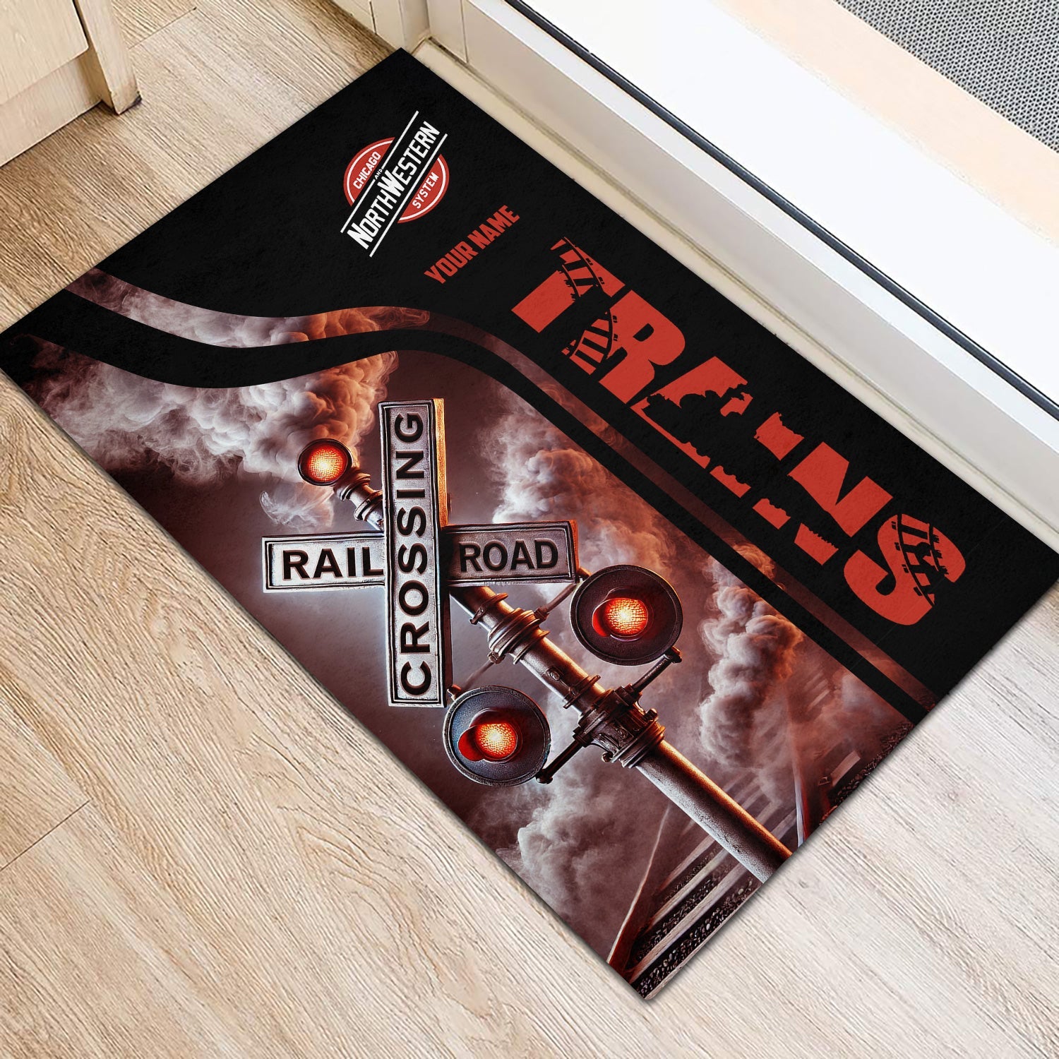 Railspirit Personalized Chicago and North Western Railway Doormat Railroad Crossing Sign Mat All Over Print