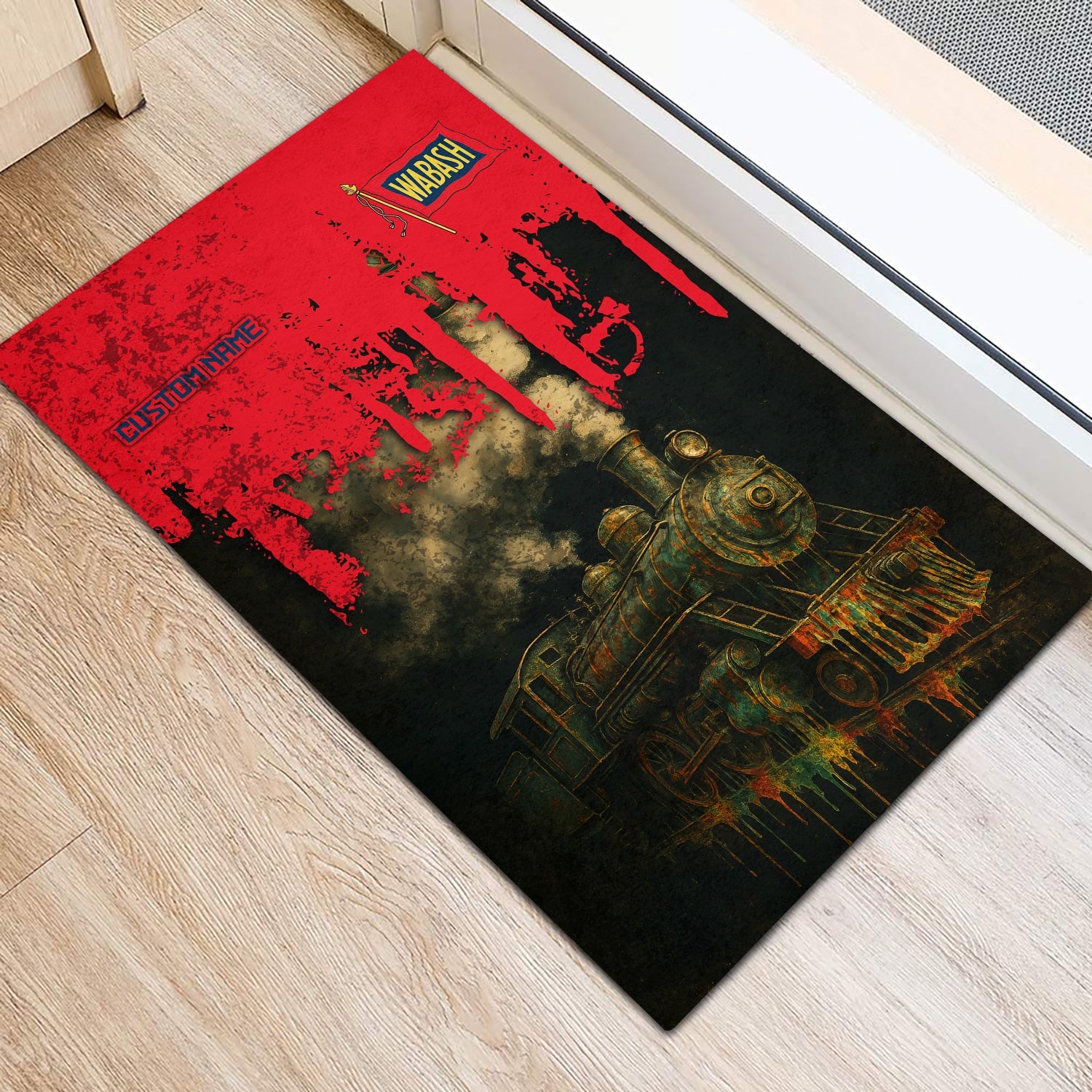 Railspirit Personalized Wabash Railroad Doormat Vintage Train Art Style Mat For Locomotive Fans