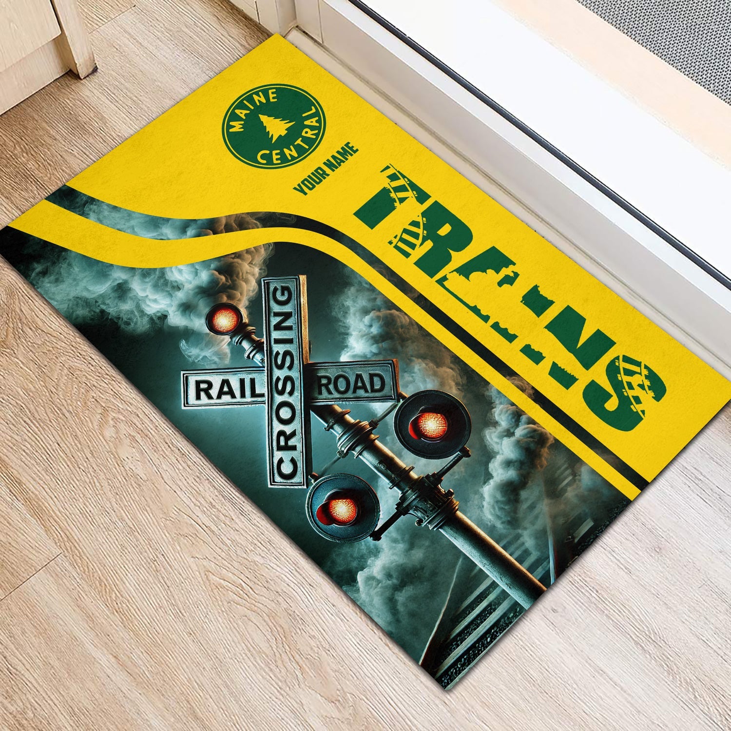 Railspirit Personalized Maine Central Railroad Doormat Railroad Crossing Sign Mat All Over Print