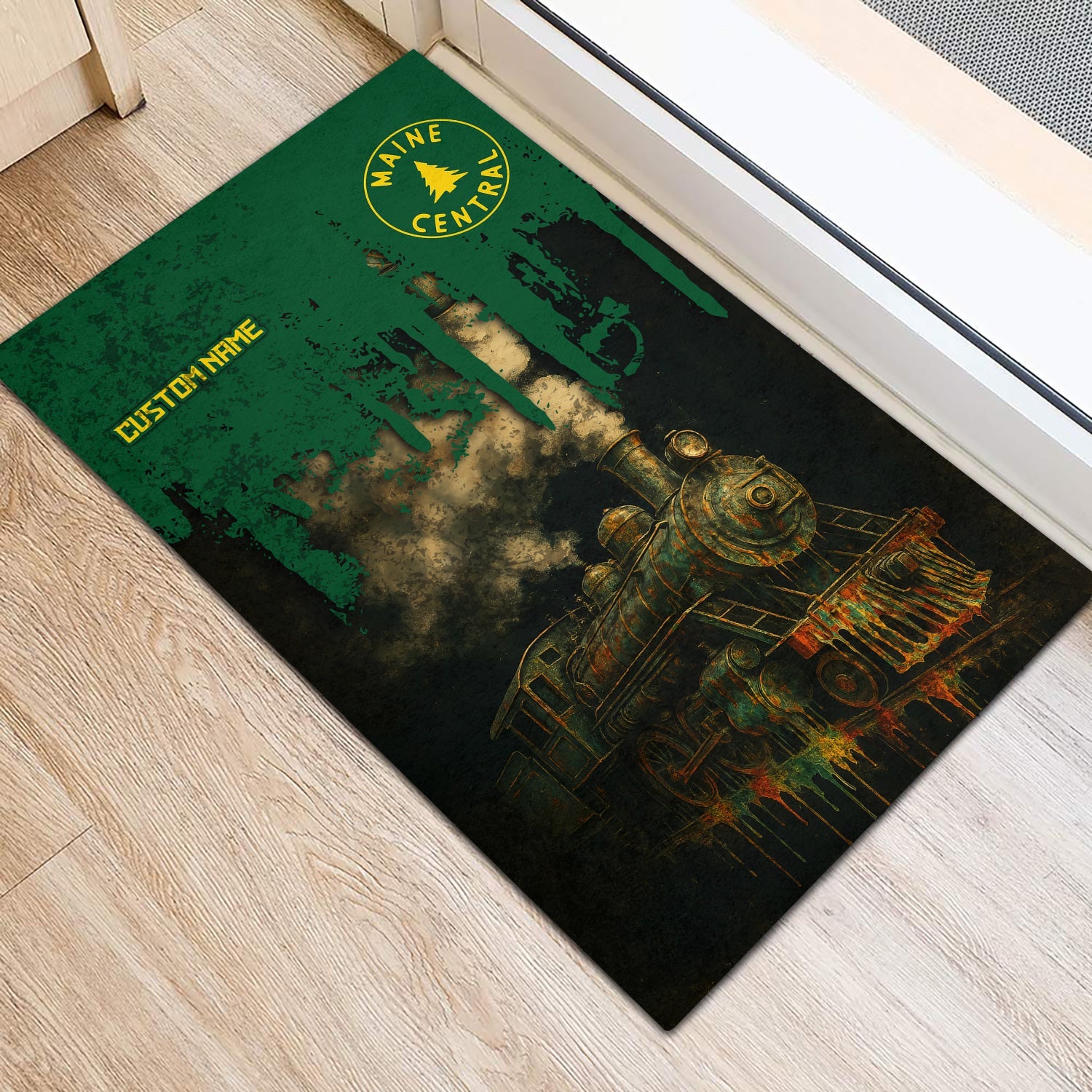 Railspirit Personalized Maine Central Railroad Doormat Vintage Train Art Style Mat For Locomotive Fans