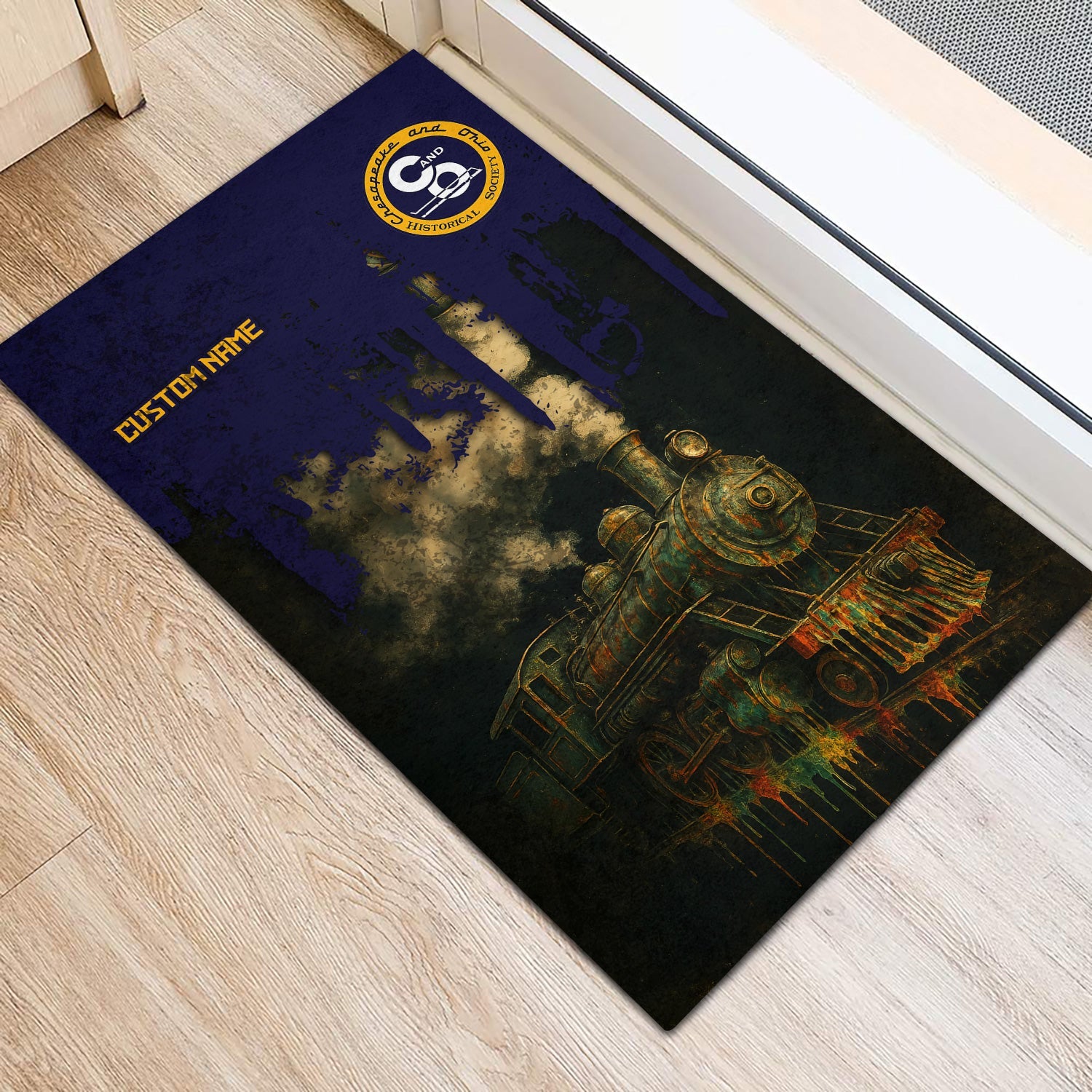 Railspirit Personalized Chesapeake and Ohio Railway Doormat Vintage Train Art Style C&O Mat For Locomotive Fans