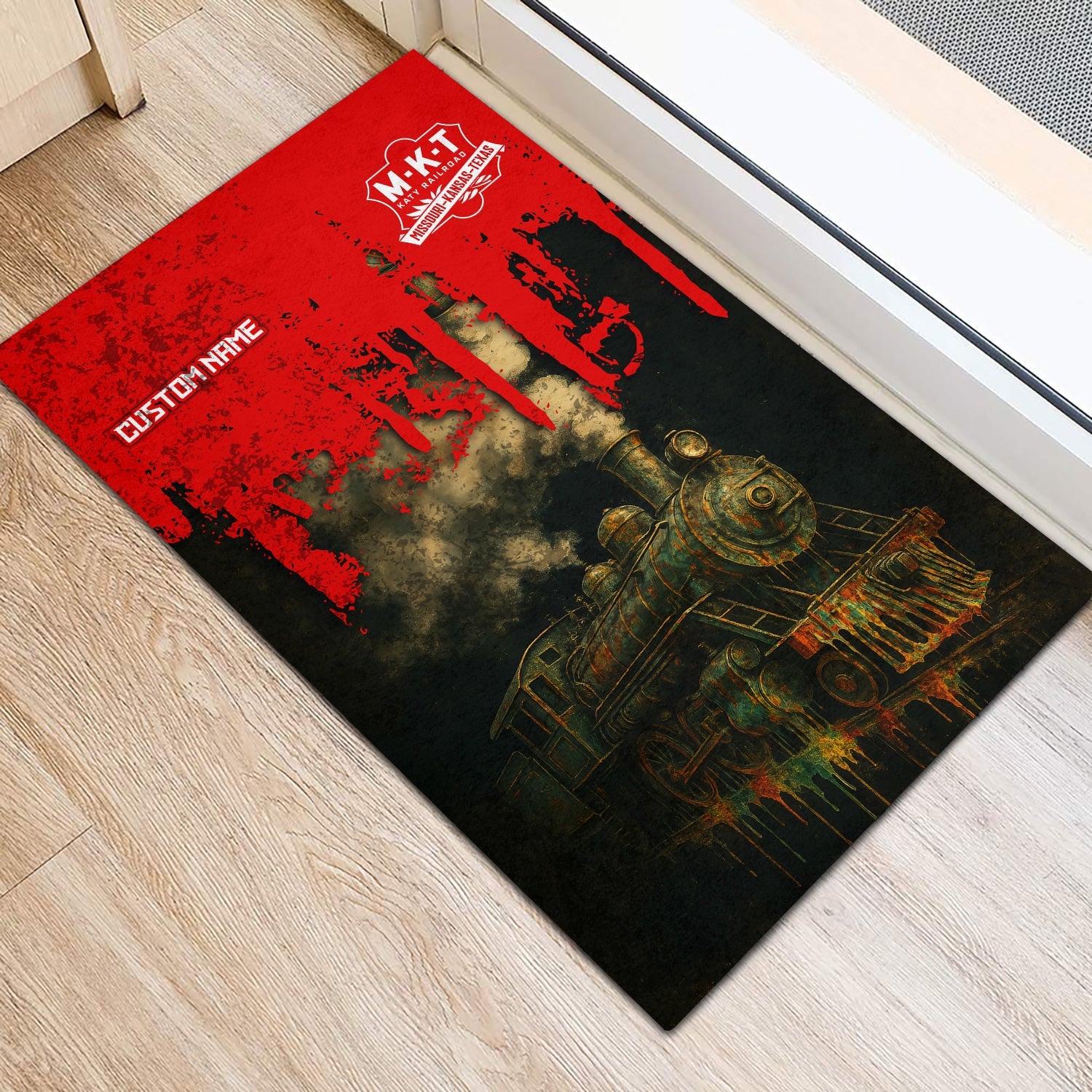 Railspirit Personalized Katy Railroad Doormat Vintage Train Art Style Mat For Locomotive Fans