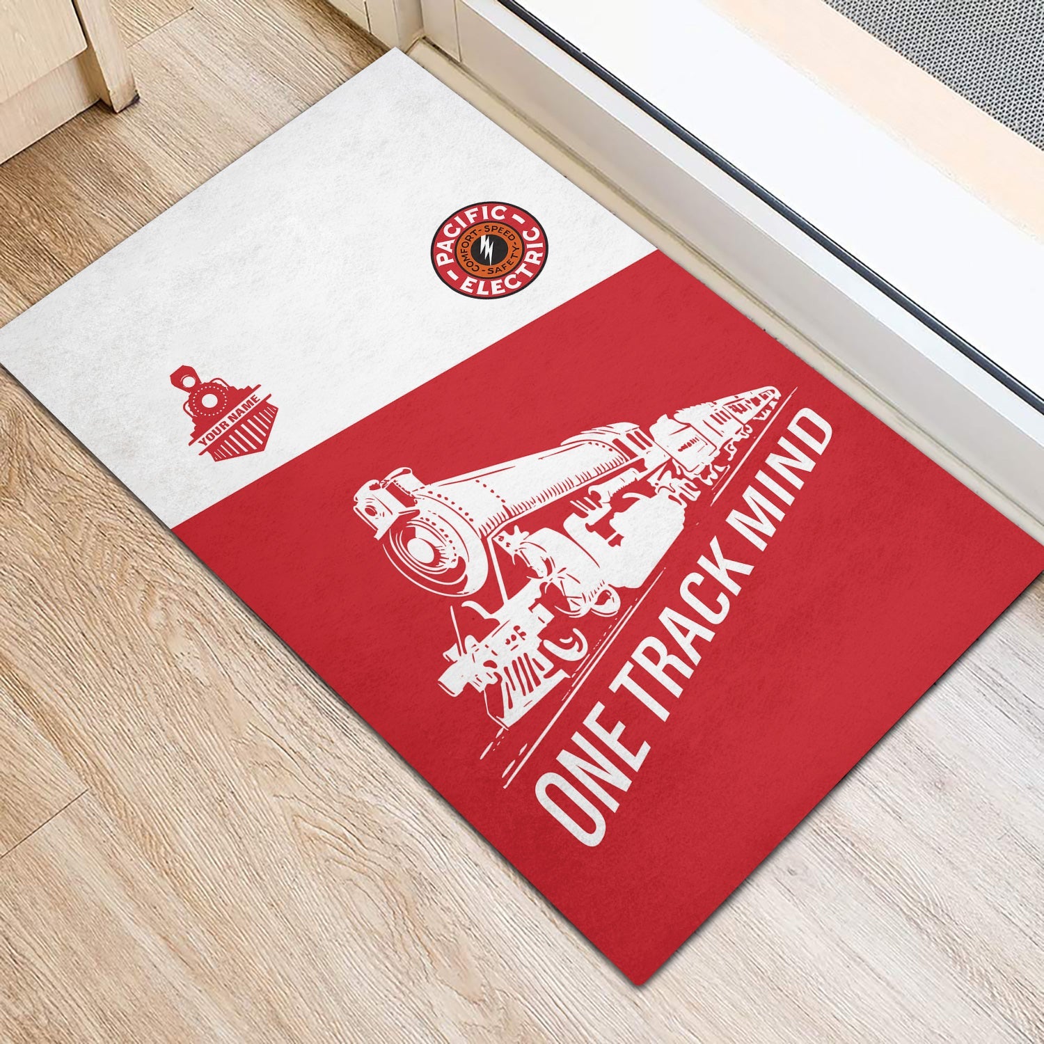 Railspirit Personalized Pacific Electric Railroad Doormat One Track Mind Mat Gift Idea For Train Lover