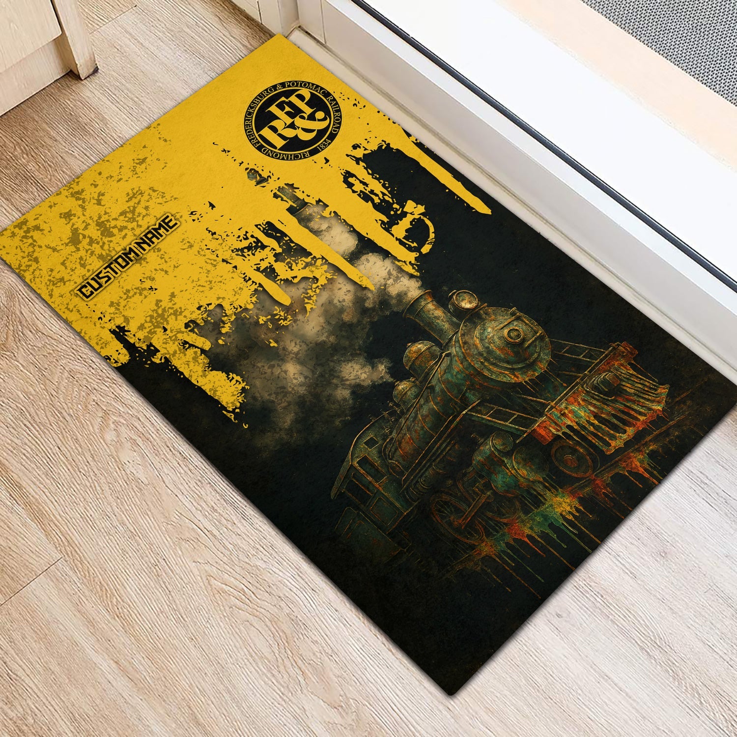 Railspirit Personalized Richmond, Fredericksburg And Potomac Railroad Doormat Vintage Train Art Style Mat For Locomotive Fans