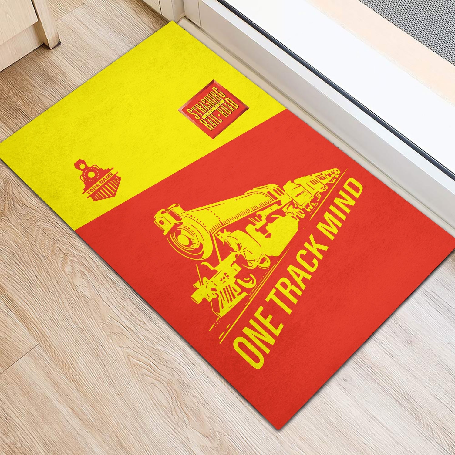 Railspirit Personalized Strasburg Railroad Doormat One Track Mind Mat Gift Idea For Train Lover