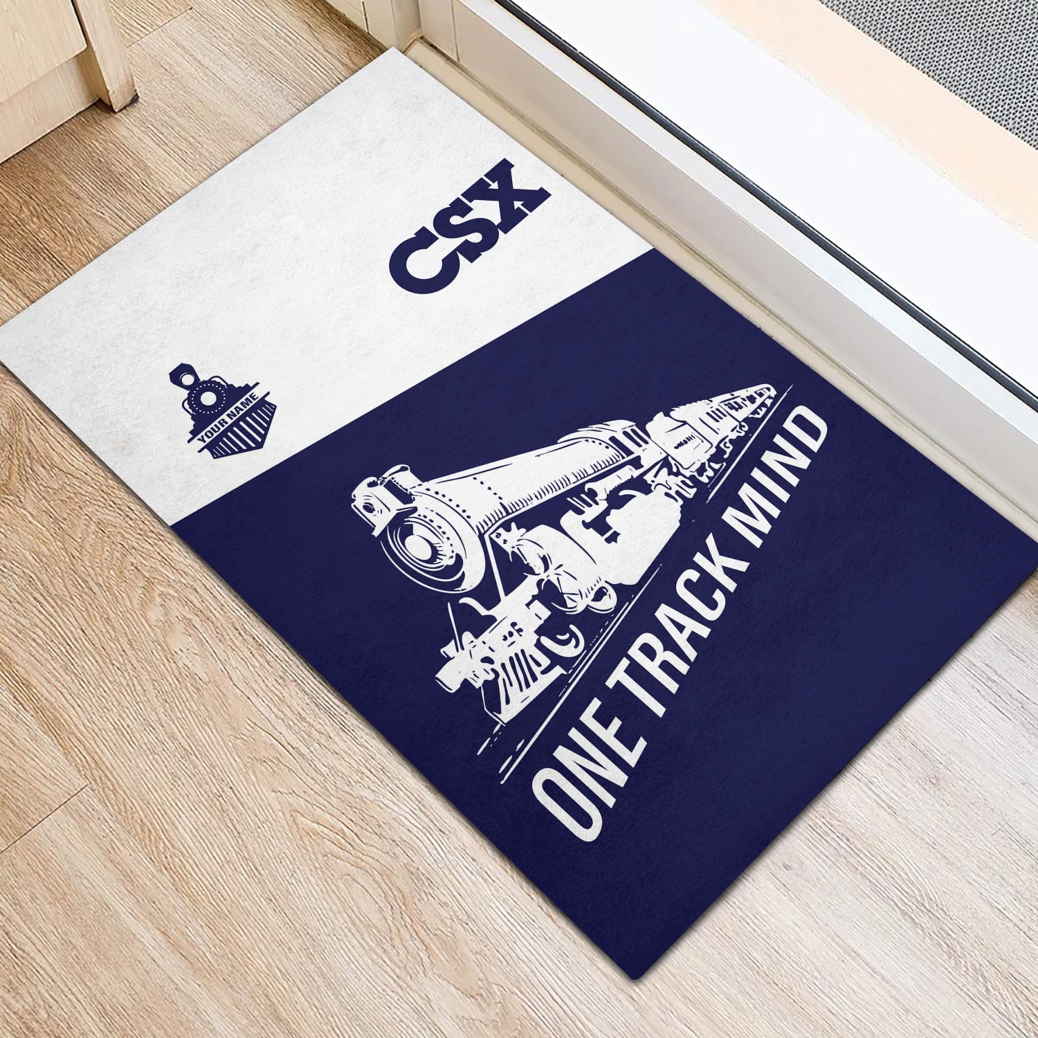 Railspirit Personalized CSX Transportation Railroad Doormat One Track Mind Mat Gift Idea For Train Lover