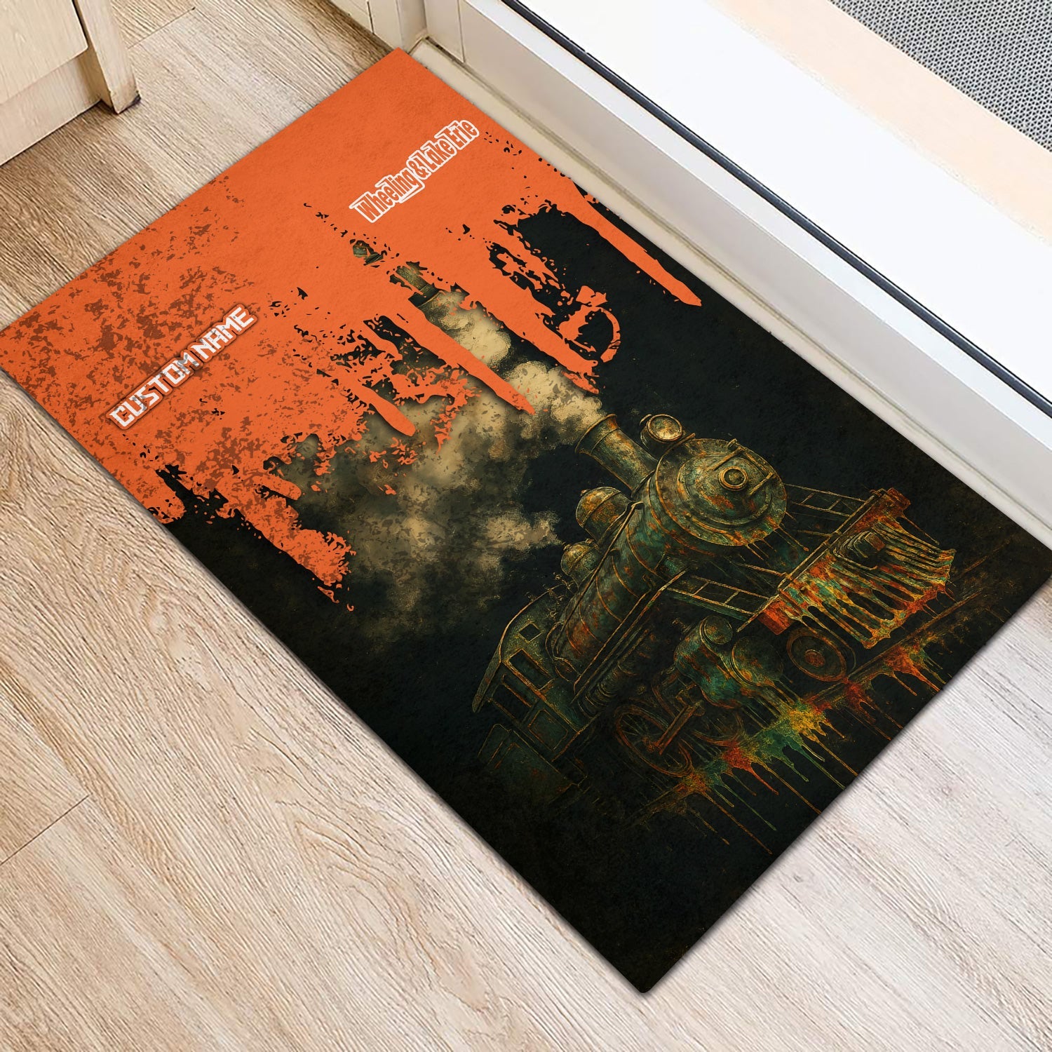 Railspirit Personalized Wheeling And Lake Erie Railroad Doormat Vintage Train Art Style Mat For Locomotive Fans