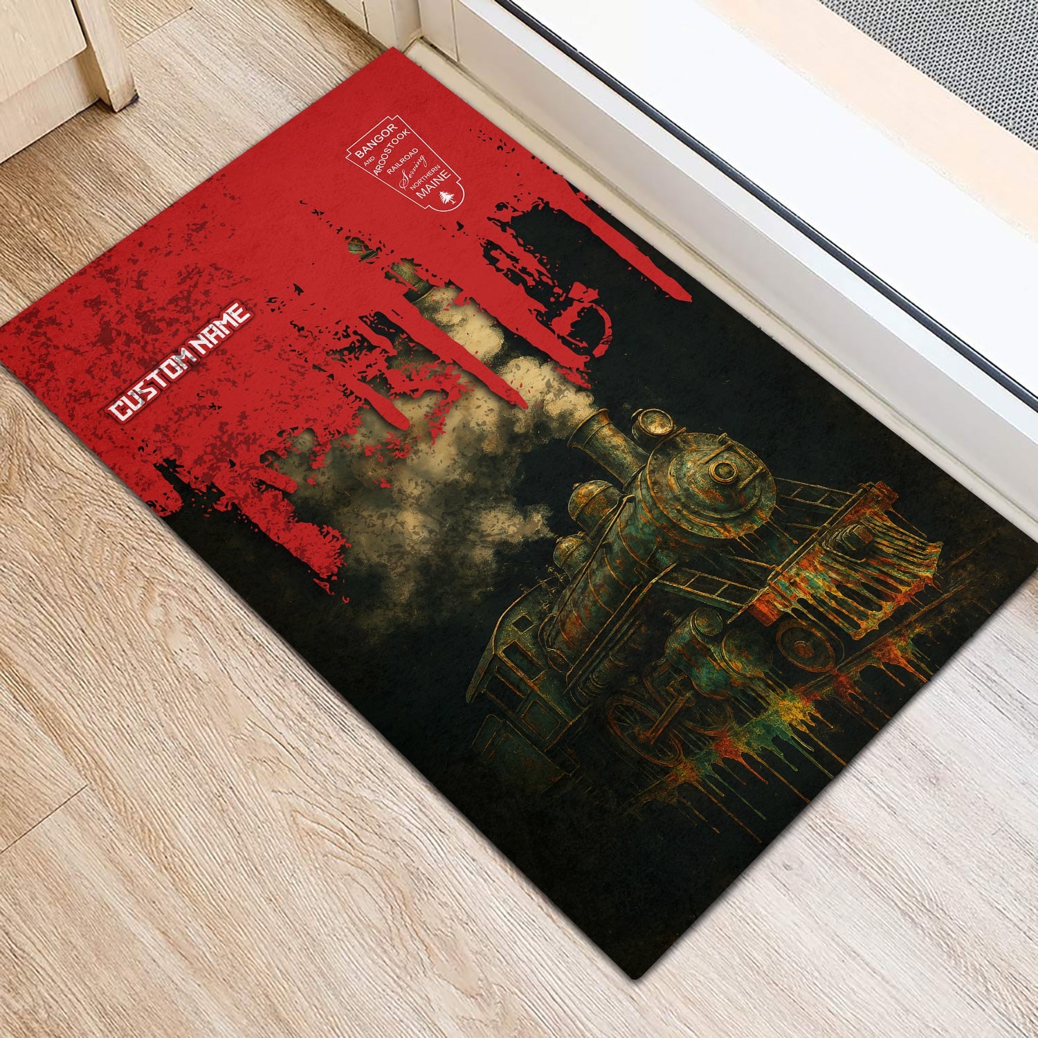Railspirit Personalized Bangor And Aroostook Railroad Doormat Vintage Train Art Style Mat For Locomotive Fans