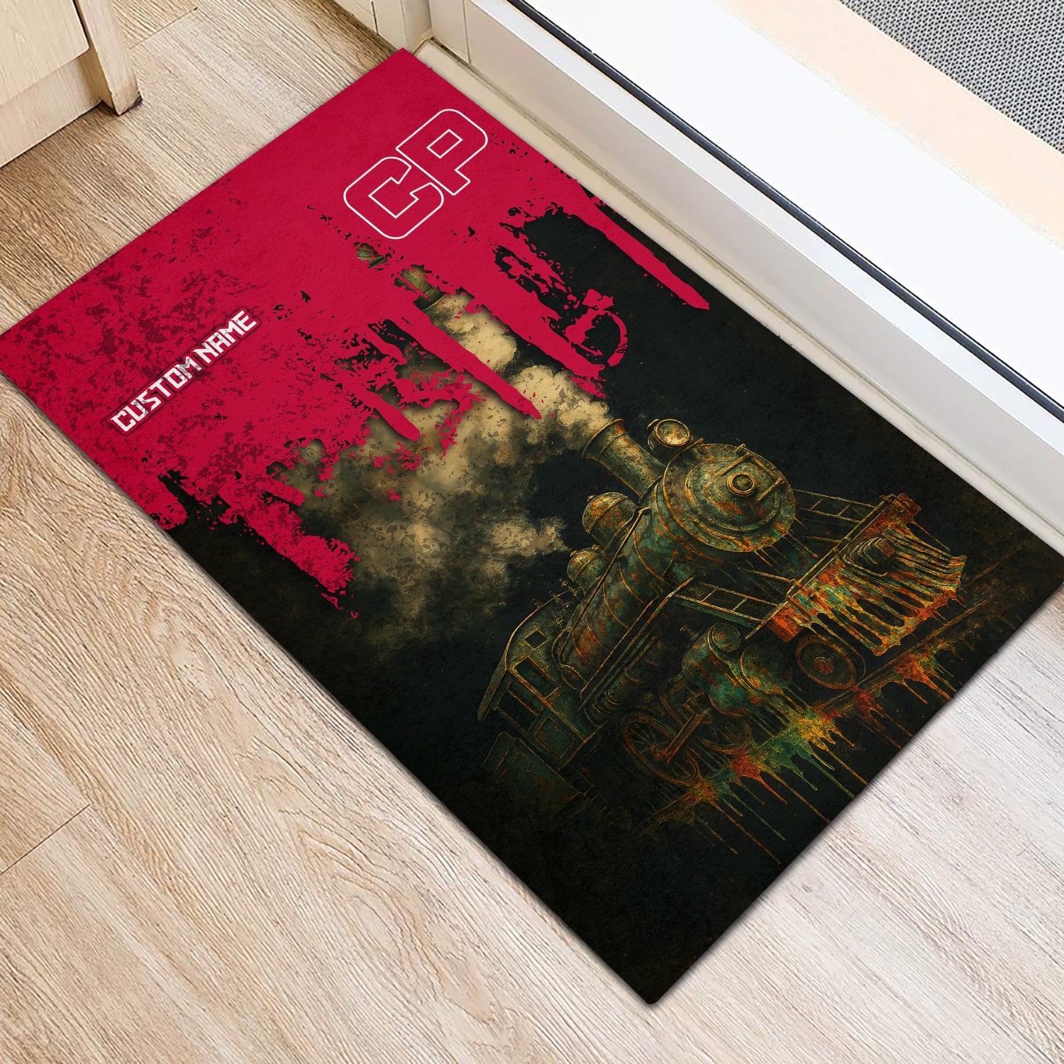 Railspirit Personalized Canadian Pacific Railroad Doormat Vintage Train Art Style Mat For Locomotive Fans