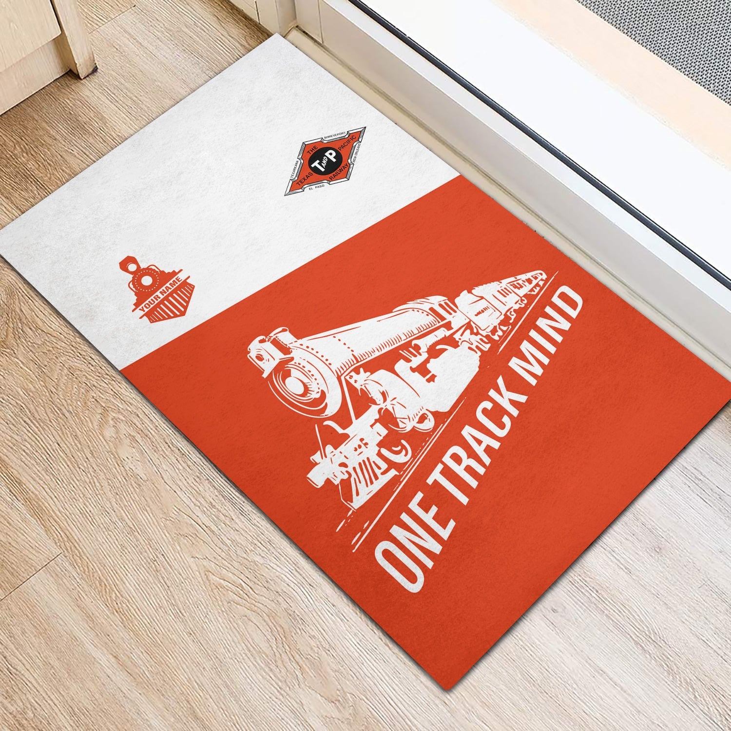 Railspirit Personalized Texas and Pacific Railway Doormat One Track Mind Mat Gift Idea For Train Lover