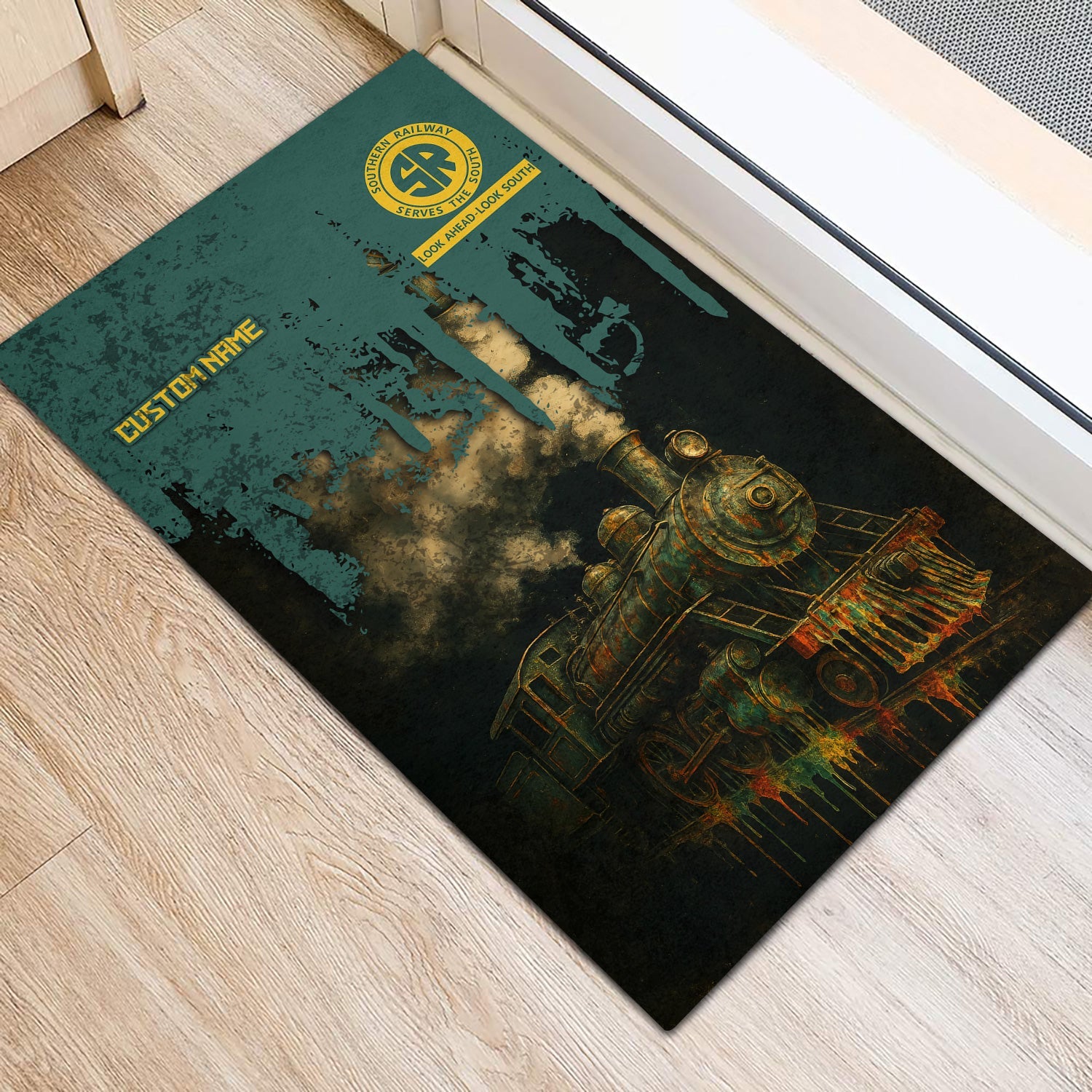 Railspirit Personalized Southern Railway U.S Doormat Vintage Train Art Style SOU Mat For Locomotive Fans