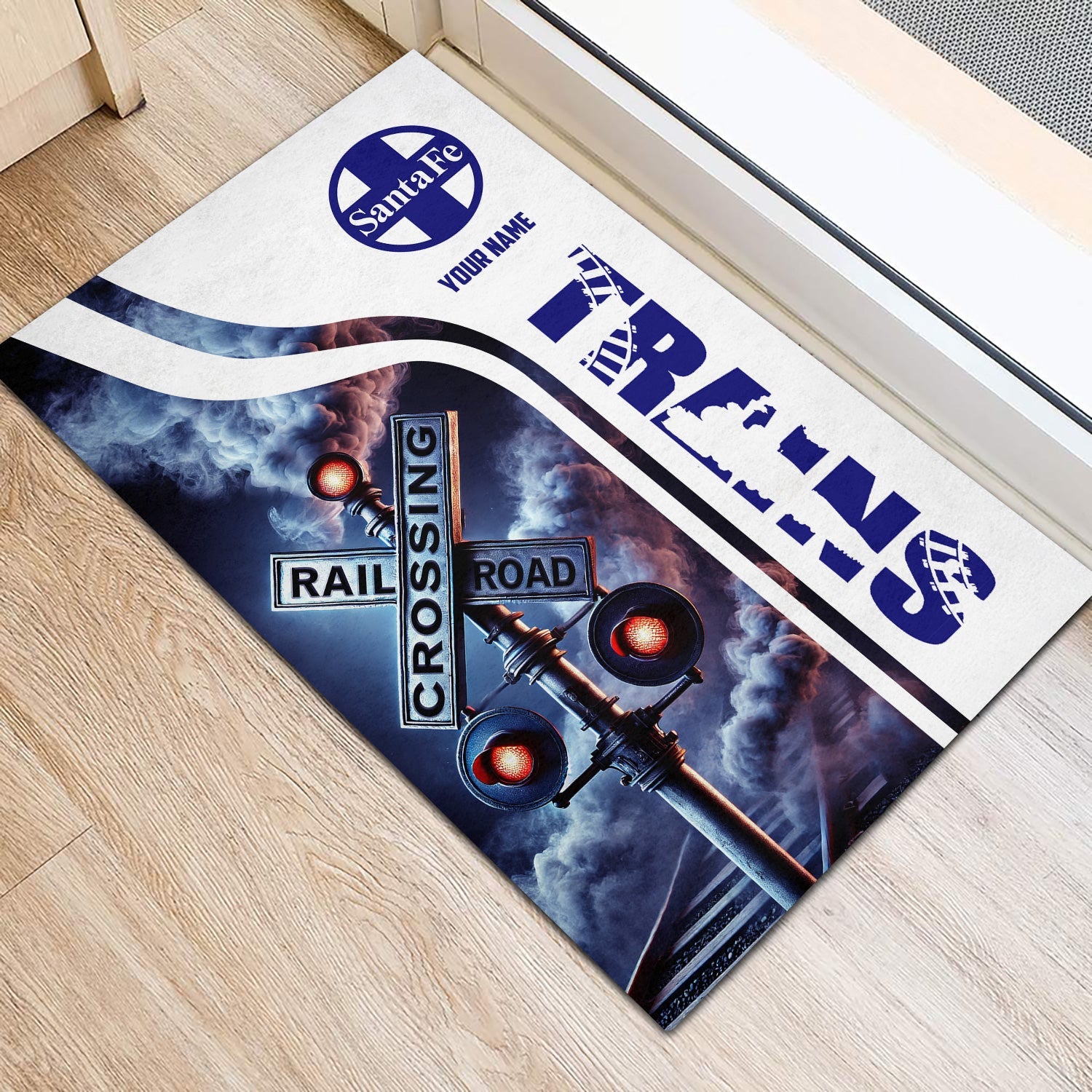 Railspirit Personalized Santa Fe Railway Doormat Railroad Crossing Sign Atchison, Topeka and Santa Fe Railway Mat All Over Print