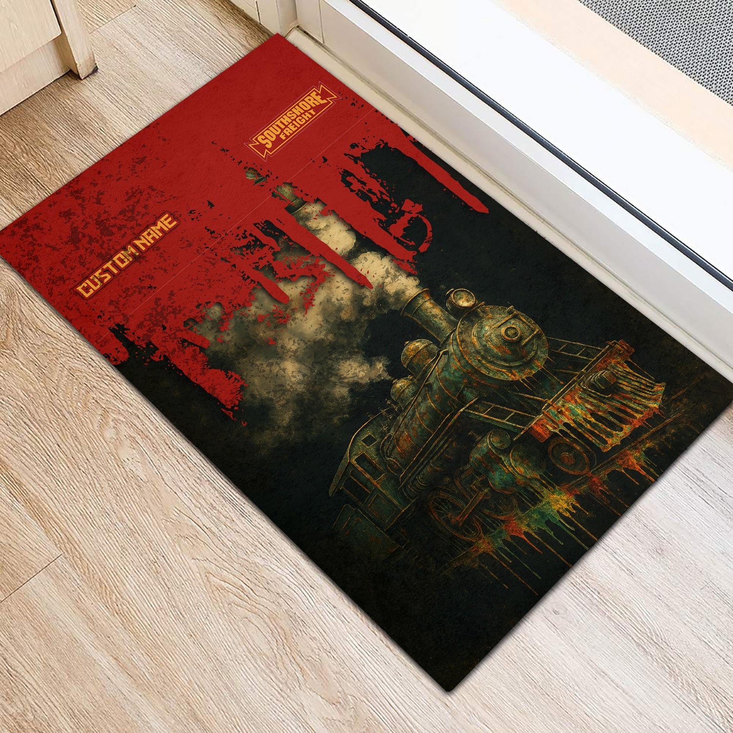 Railspirit Personalized Chicago South Shore and South Bend Railroad Doormat Vintage Train Art Style Mat For Locomotive Fans