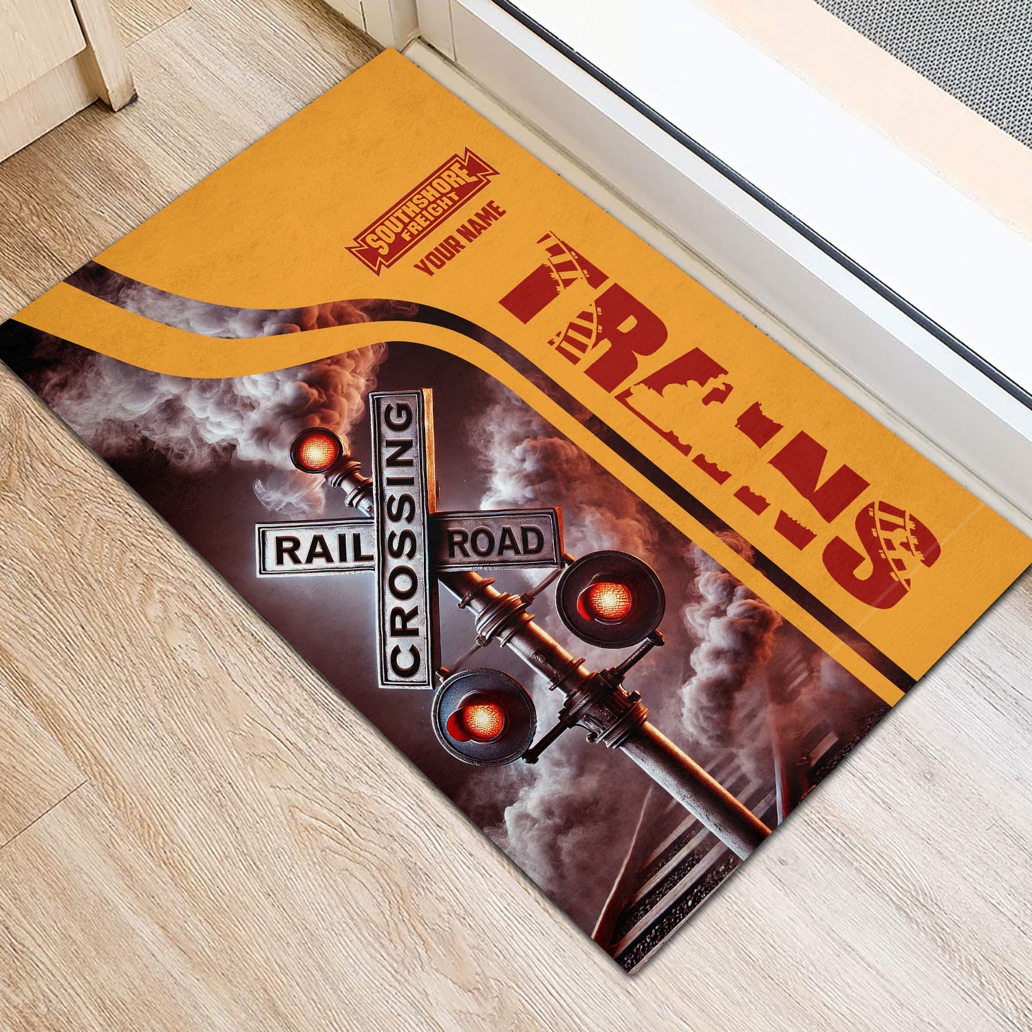 Railspirit Personalized Chicago South Shore and South Bend Railroad Doormat Railroad Crossing Sign Mat All Over Print