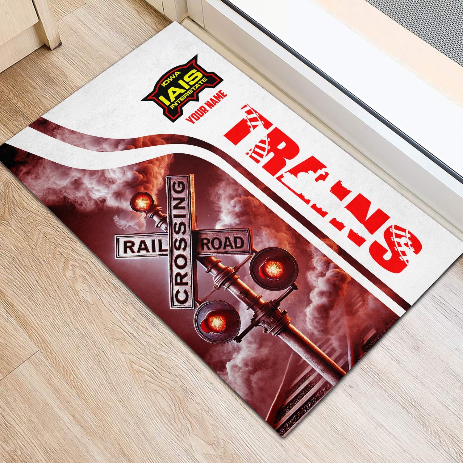Railspirit Personalized Iowa Interstate Railroad Doormat Railroad Crossing Sign IAIS Mat All Over Print