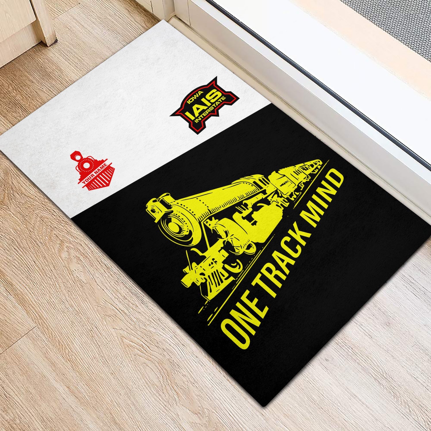 Railspirit Personalized Iowa Interstate Railroad Doormat One Track Mind IAIS Mat Gift Idea For Train Lover