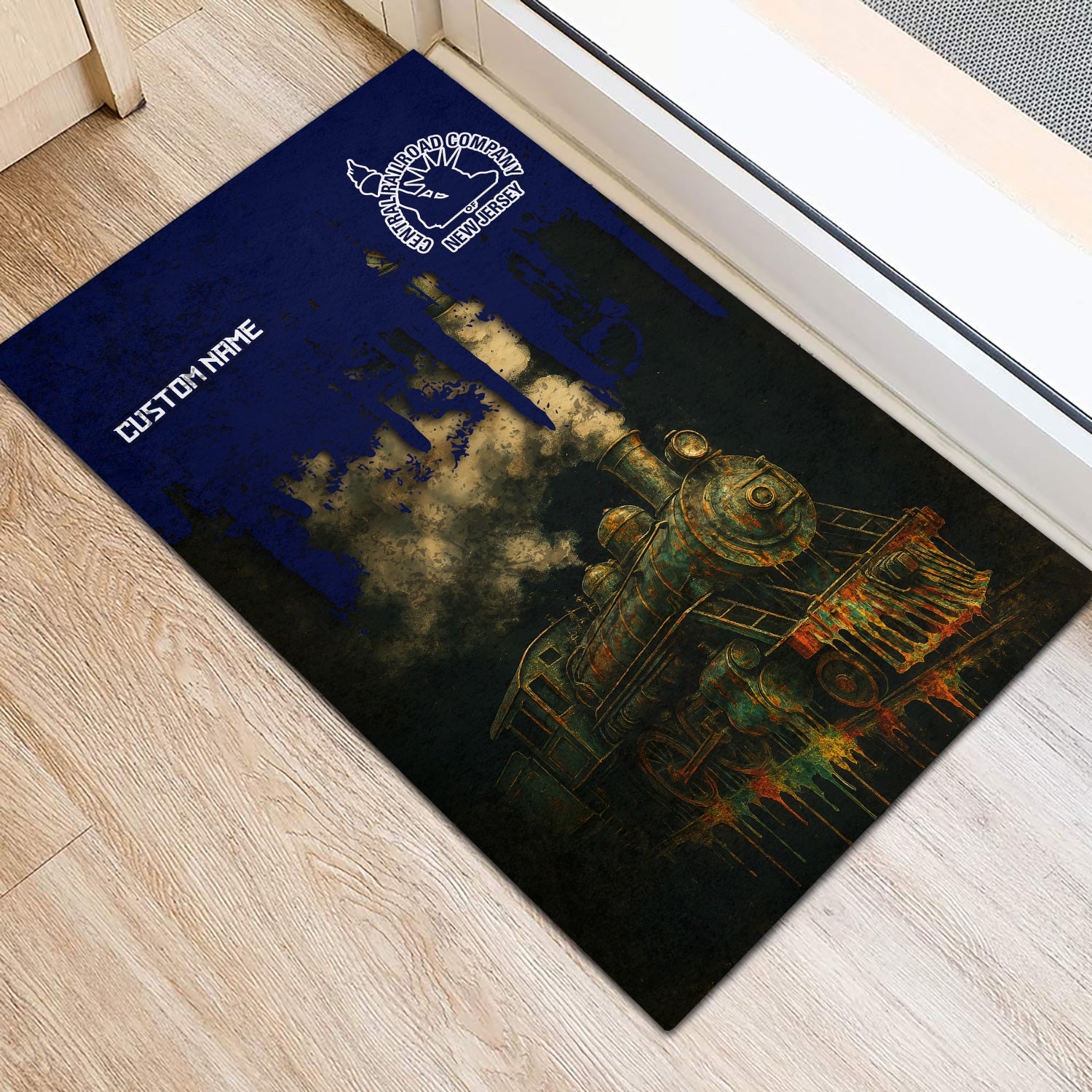 Railspirit Personalized Jersey Central Railroad Doormat Vintage Train Art Style CNJ Mat For Locomotive Fans