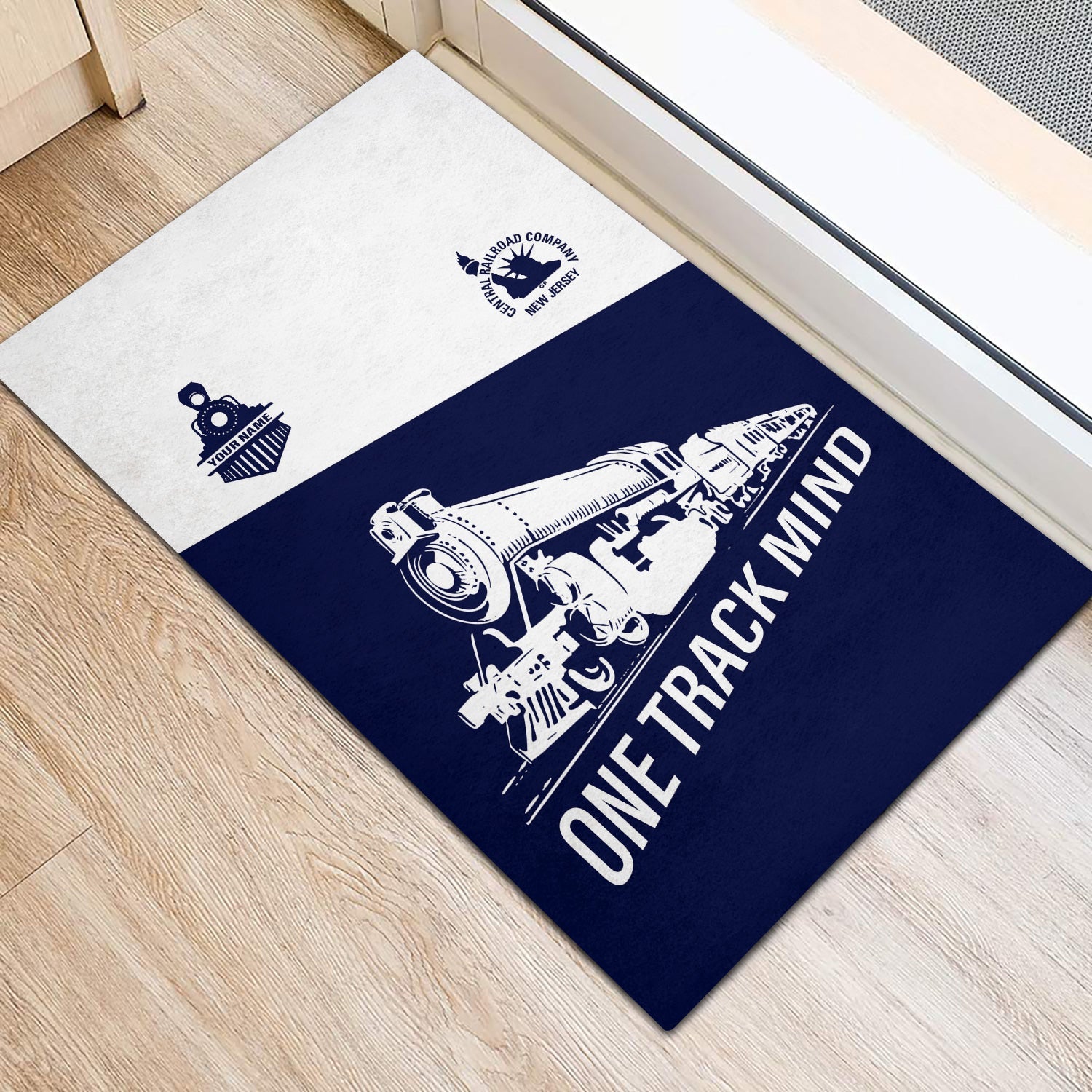 Railspirit Personalized Jersey Central Railroad Doormat One Track Mind CNJ Mat Gift Idea For Train Lover