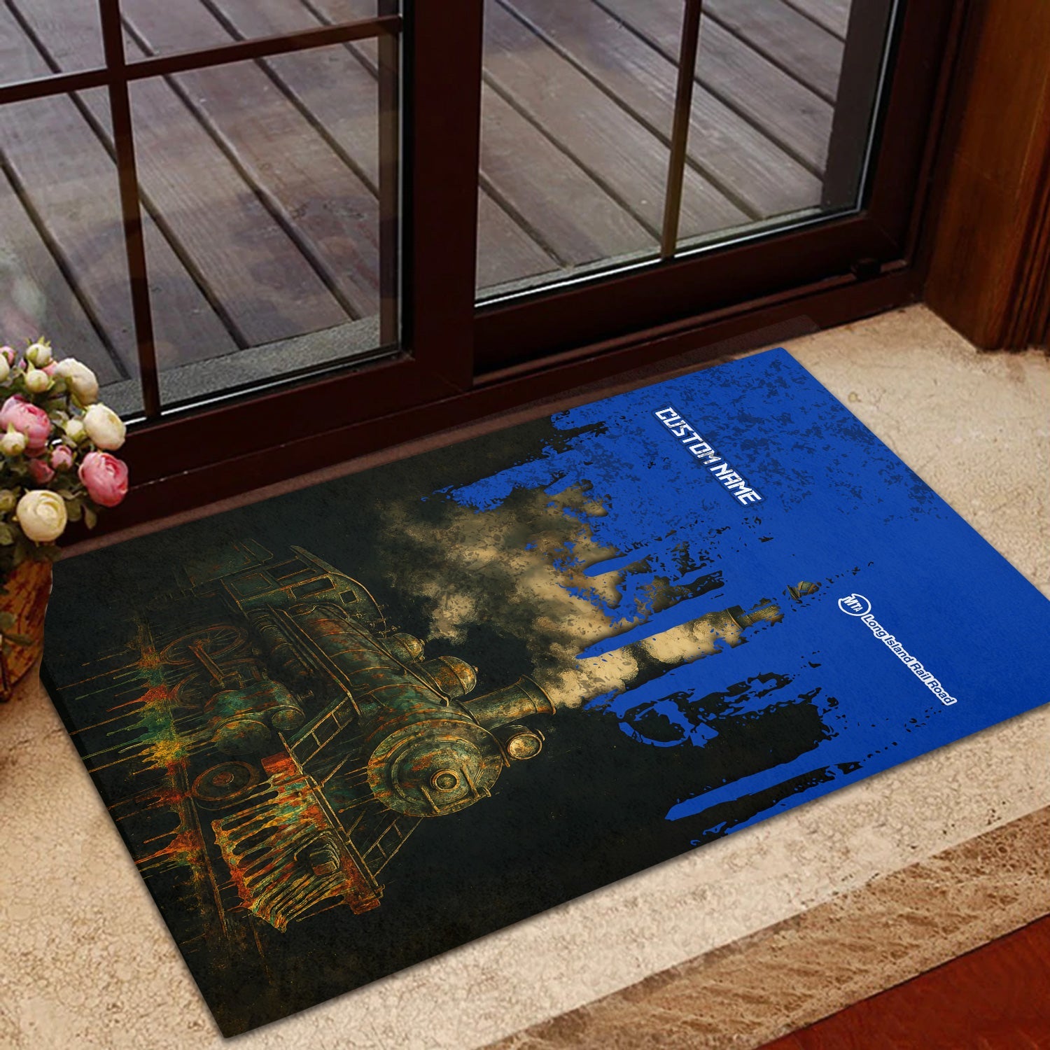 Railspirit Personalized Long Island Railroad Doormat Vintage Train Art Style Mat For Locomotive Fans