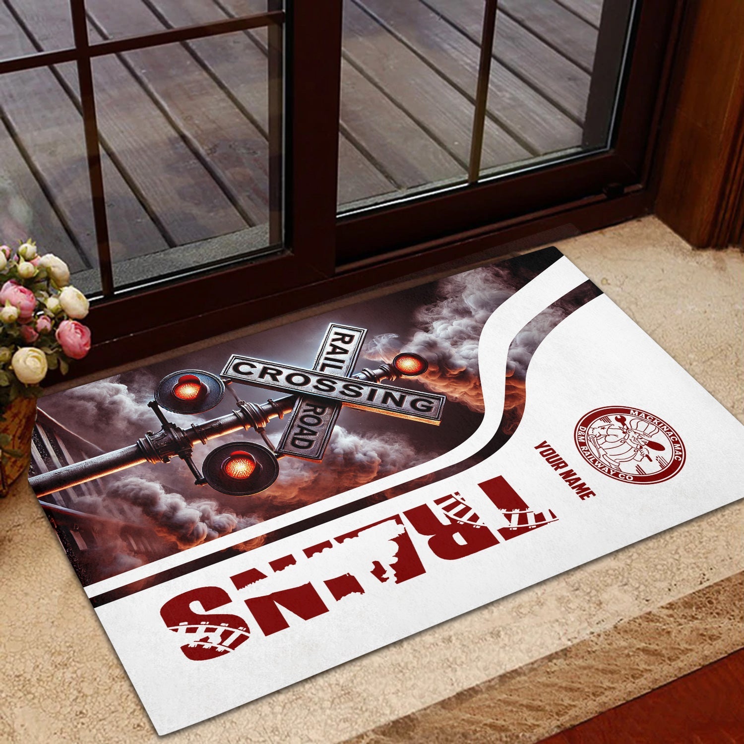 Railspirit Personalized Detroit & Mackinac Railroad Doormat Railroad Crossing Sign Mat All Over Print