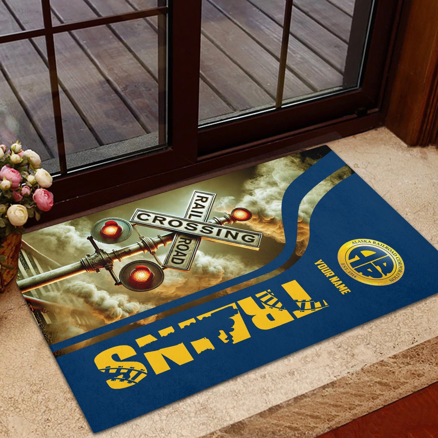 Railspirit Personalized Alaska Railroad Doormat Railroad Crossing Sign Mat All Over Print