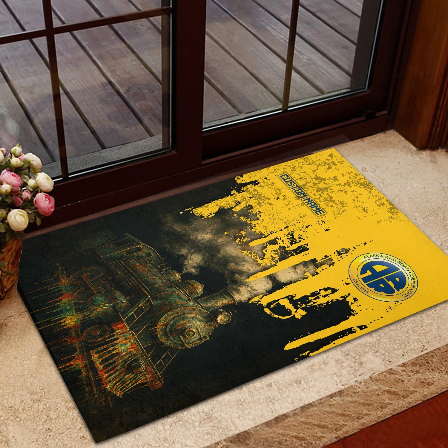 Railspirit Personalized Alaska Railroad Doormat Vintage Train Art Style Mat For Locomotive Fans