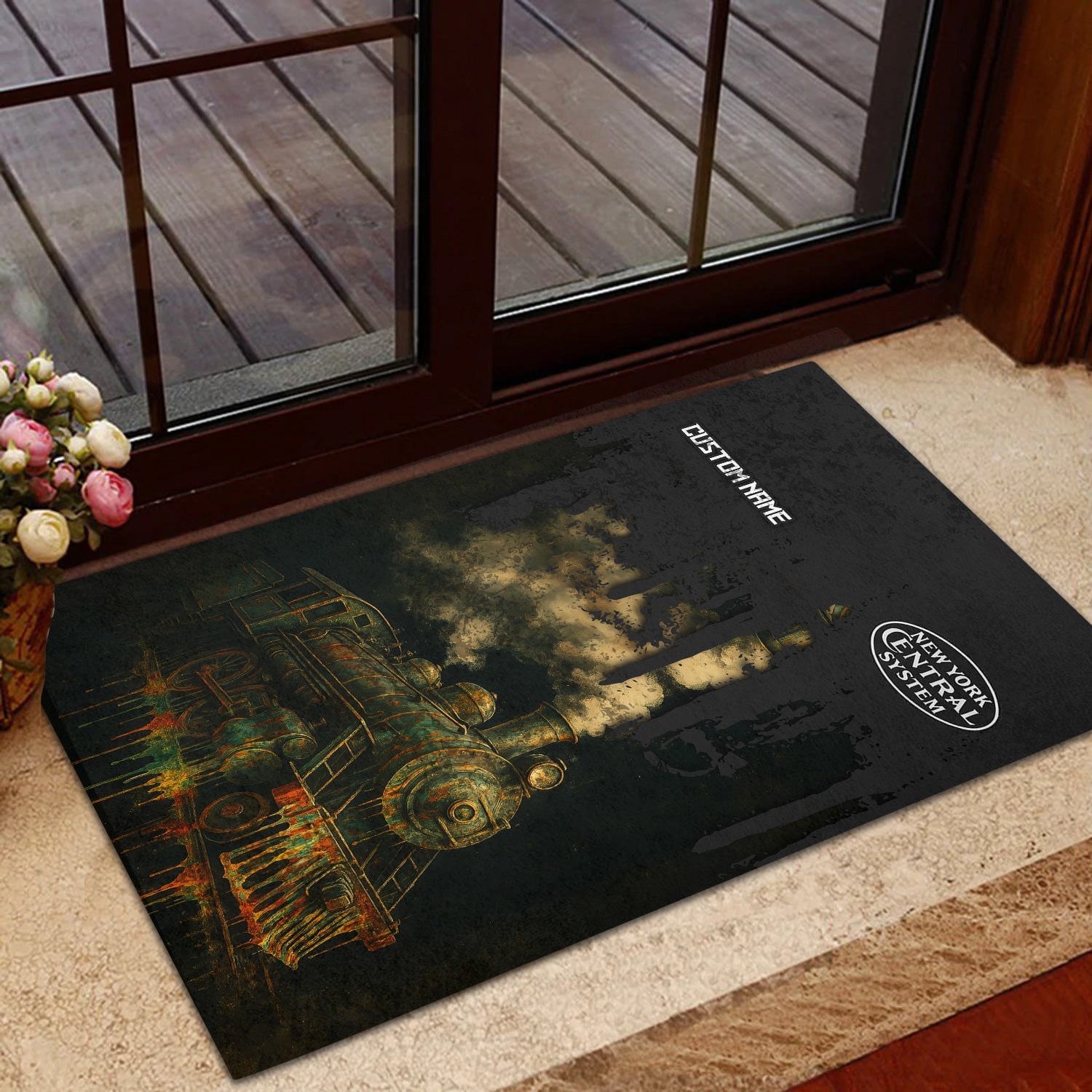 Railspirit Personalized New York Central Railroad Doormat Vintage Train Art Style Mat For Locomotive Fans