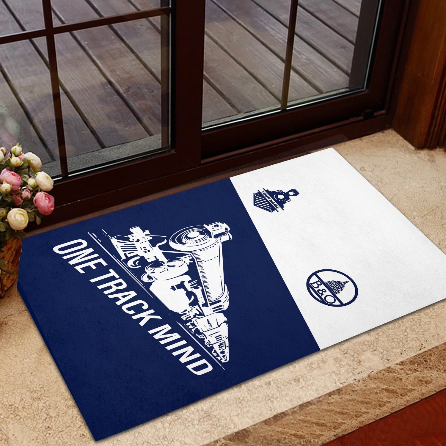 Railspirit Personalized Baltimore and Ohio Railroad Doormat One Track Mind B&O Mat Gift Idea For Train Lover