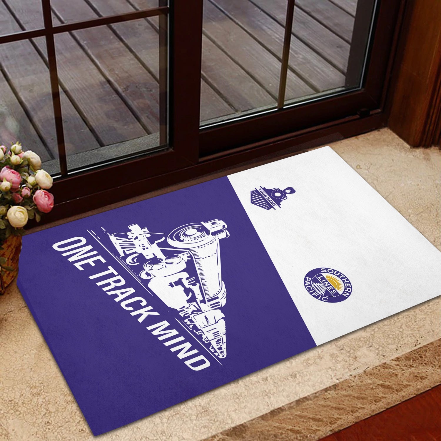 Railspirit Personalized Southern Pacific Railroad Doormat One Track Mind Mat Gift Idea For Train Lover