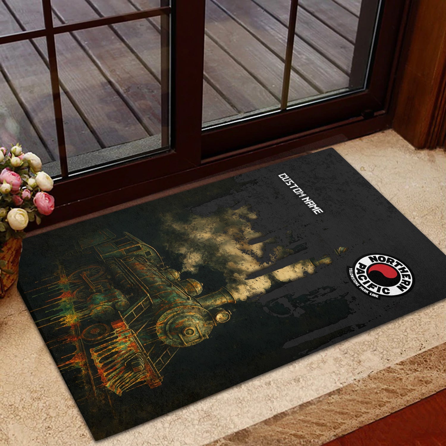 Railspirit Personalized Northern Pacific Railway Doormat Vintage Train Art Style Mat For Locomotive Fans
