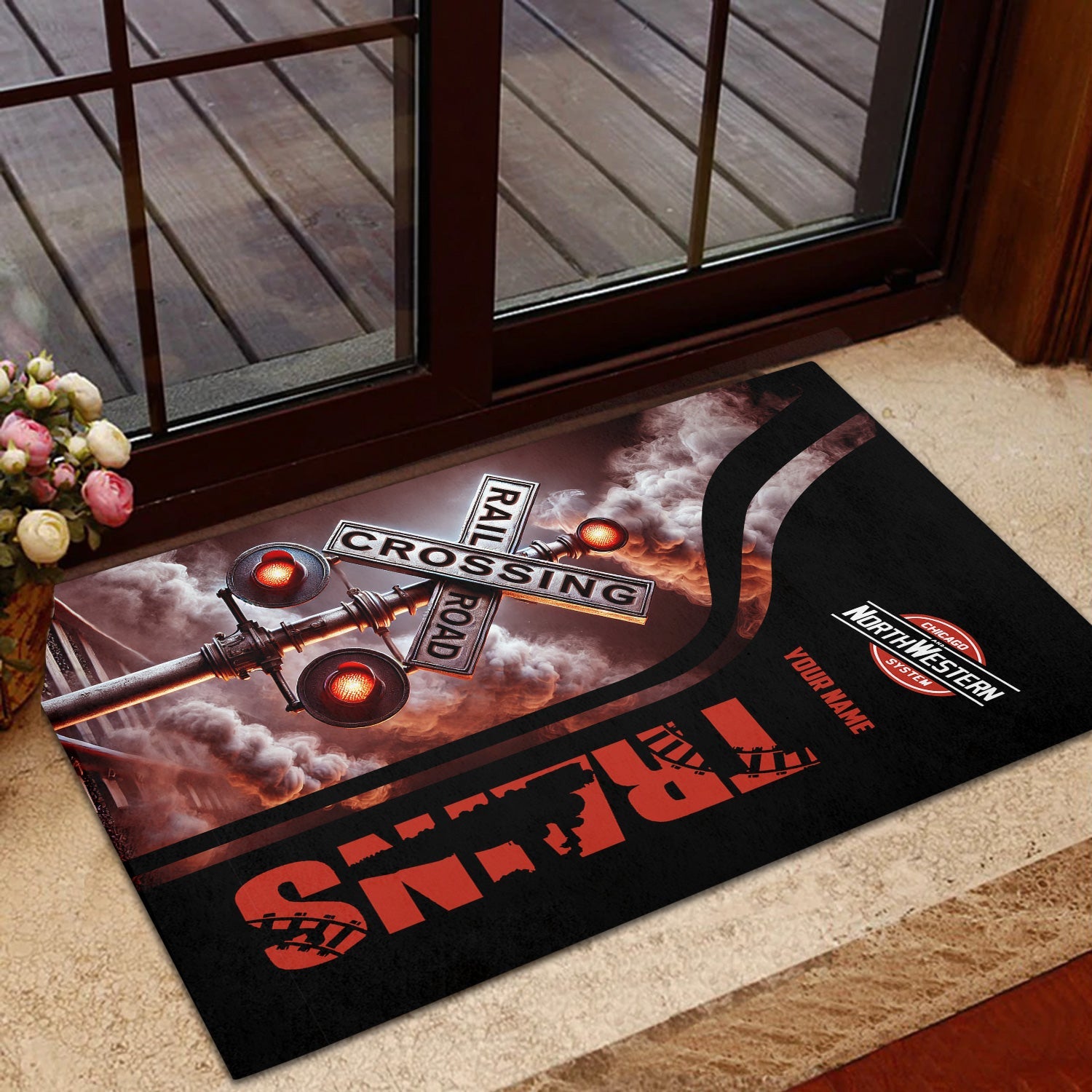 Railspirit Personalized Chicago and North Western Railway Doormat Railroad Crossing Sign Mat All Over Print