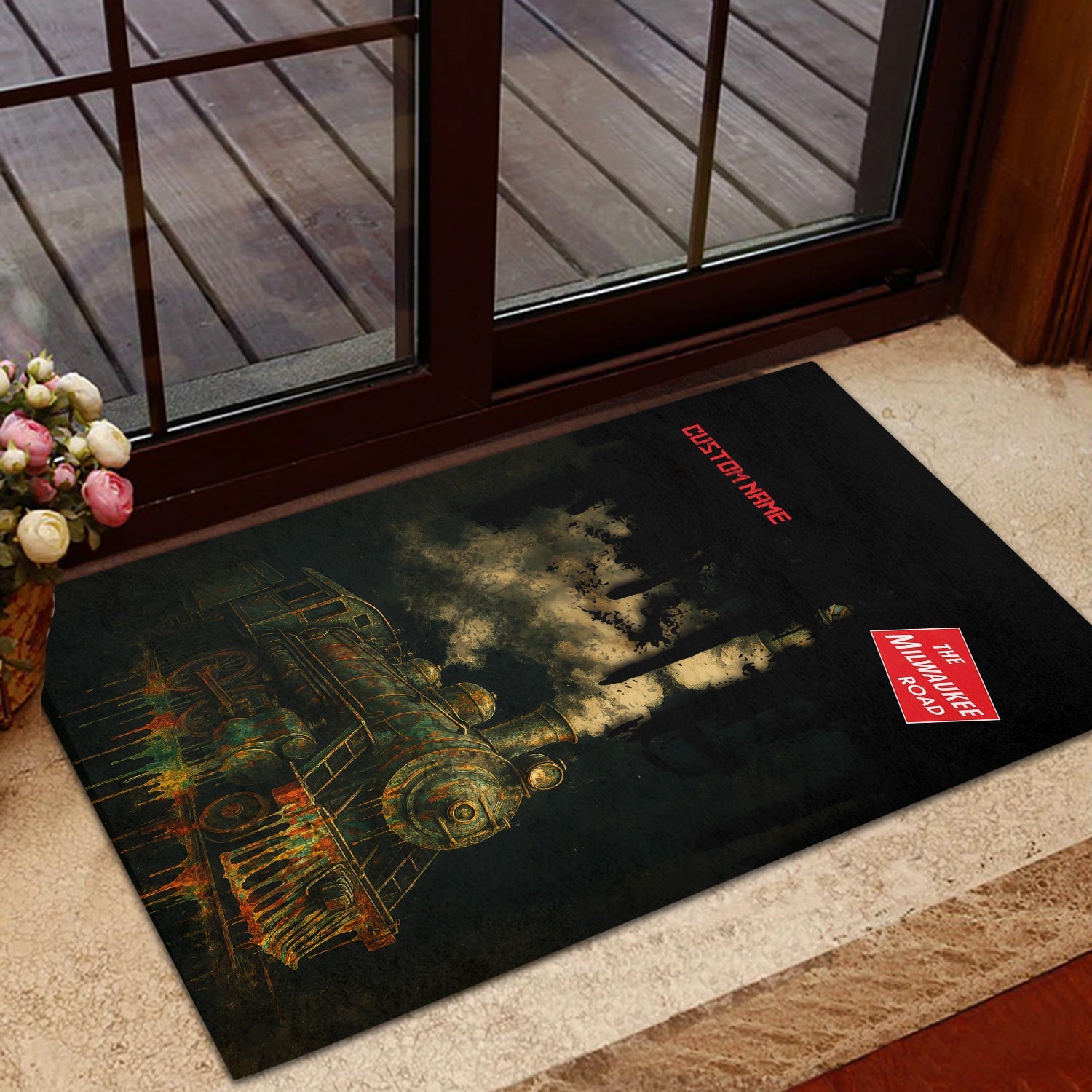 Railspirit Personalized Chicago, Milwaukee, St. Paul and Pacific Railroad Doormat Vintage Train Art Style Milwaukee Road Mat For Locomotive Fans