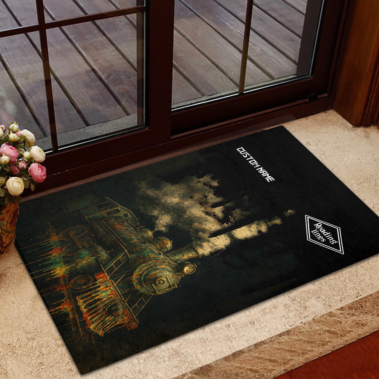 Railspirit Personalized Reading Railroad Doormat Vintage Train Art Style Mat For Locomotive Fans