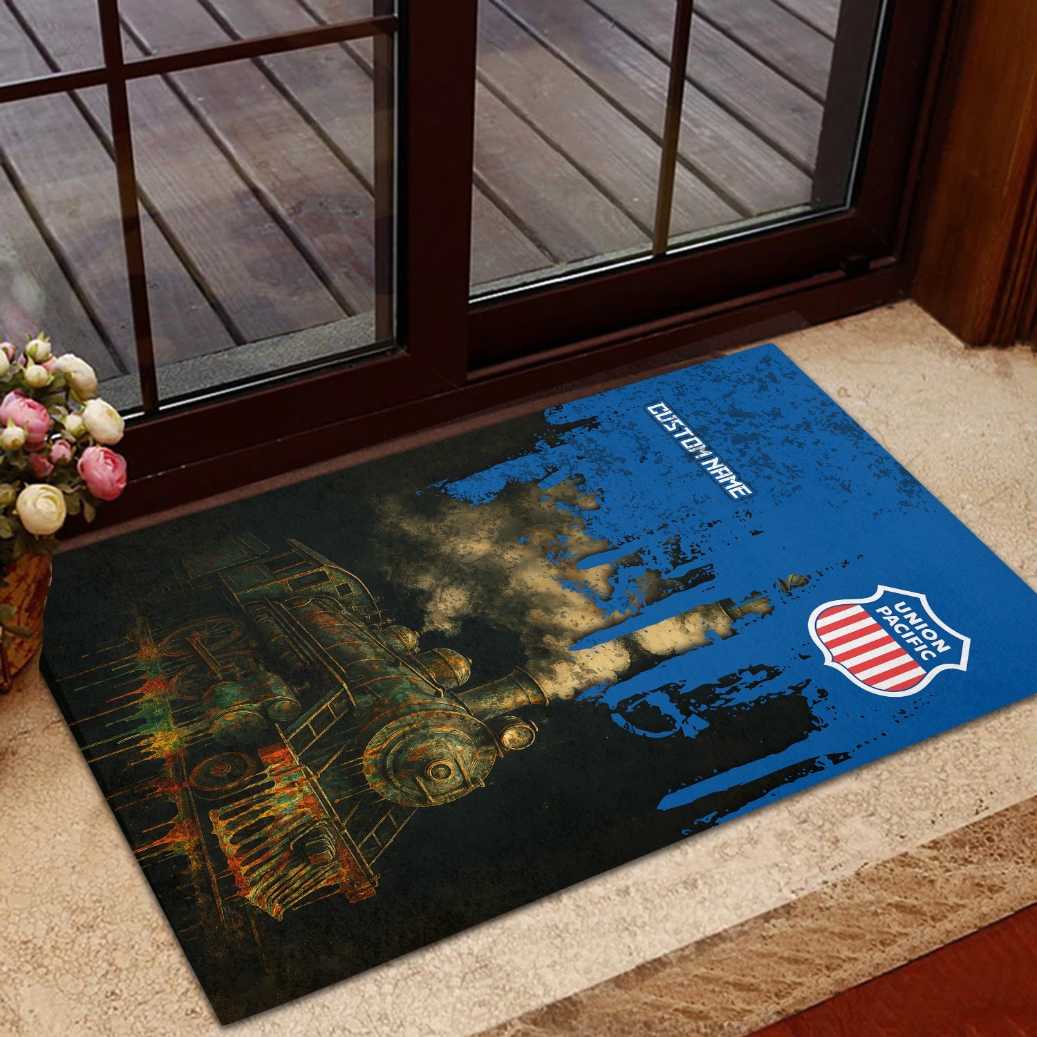 Railspirit Personalized Union Pacific Railroad Doormat Vintage Train Art Style Big Boy Mat For Locomotive Fans