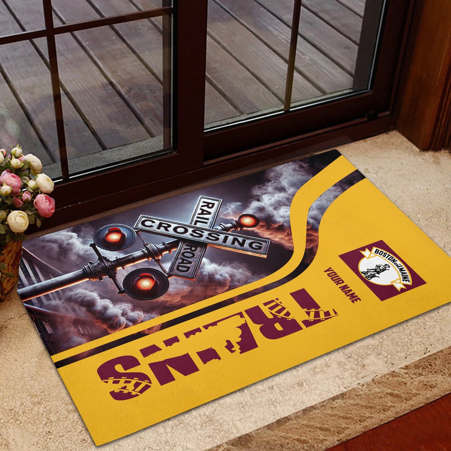Railspirit Personalized Boston and Maine Railroad Doormat Railroad Crossing Sign Mat All Over Print