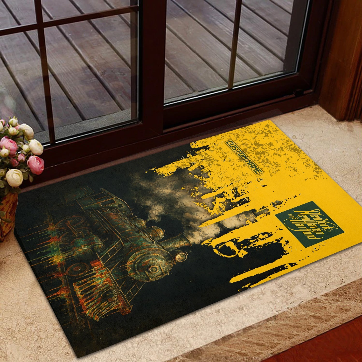 Railspirit Personalized New York, New Haven and Hartford Railroad Doormat Vintage Train Art Style New Haven Railroad Mat For Locomotive Fans