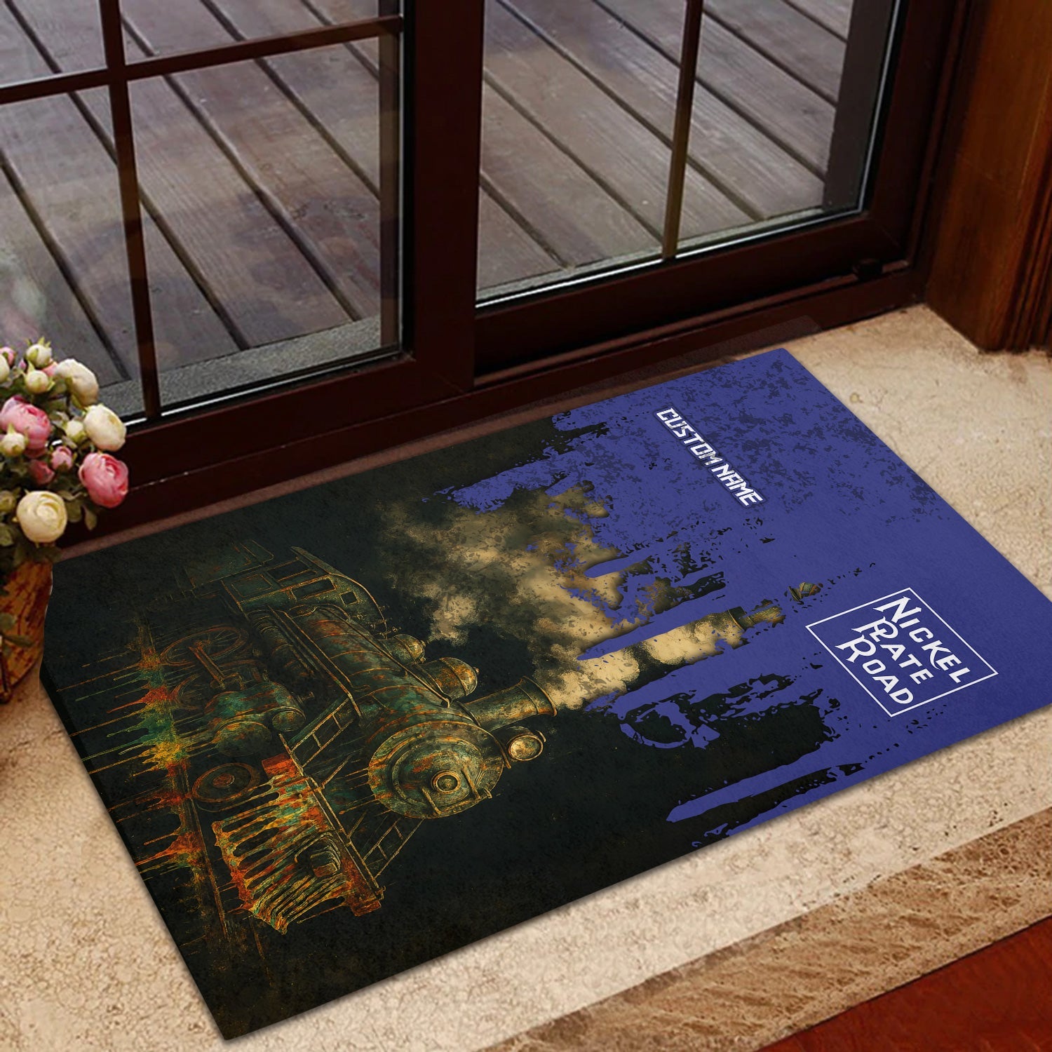 Railspirit Personalized New York, Chicago and St. Louis Railroad Doormat Vintage Train Art Style Nickel Plate Road Mat For Locomotive Fans