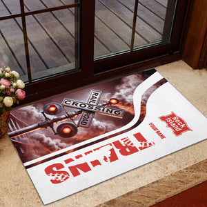 Railspirit Personalized Chicago, Rock Island and Pacific Railroad Doormat Railroad Crossing Sign Rock Island Railroad Mat All Over Print