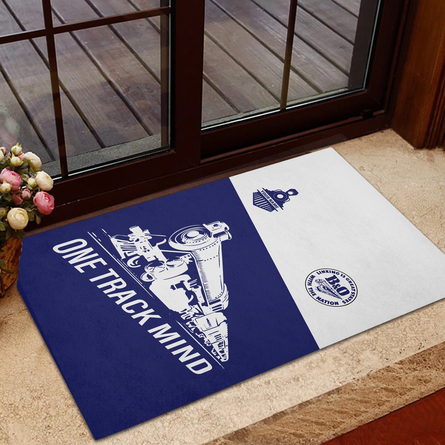 Railspirit Personalized B&O Great States Railroad Doormat One Track Mind Mat Gift Idea For Train Lover