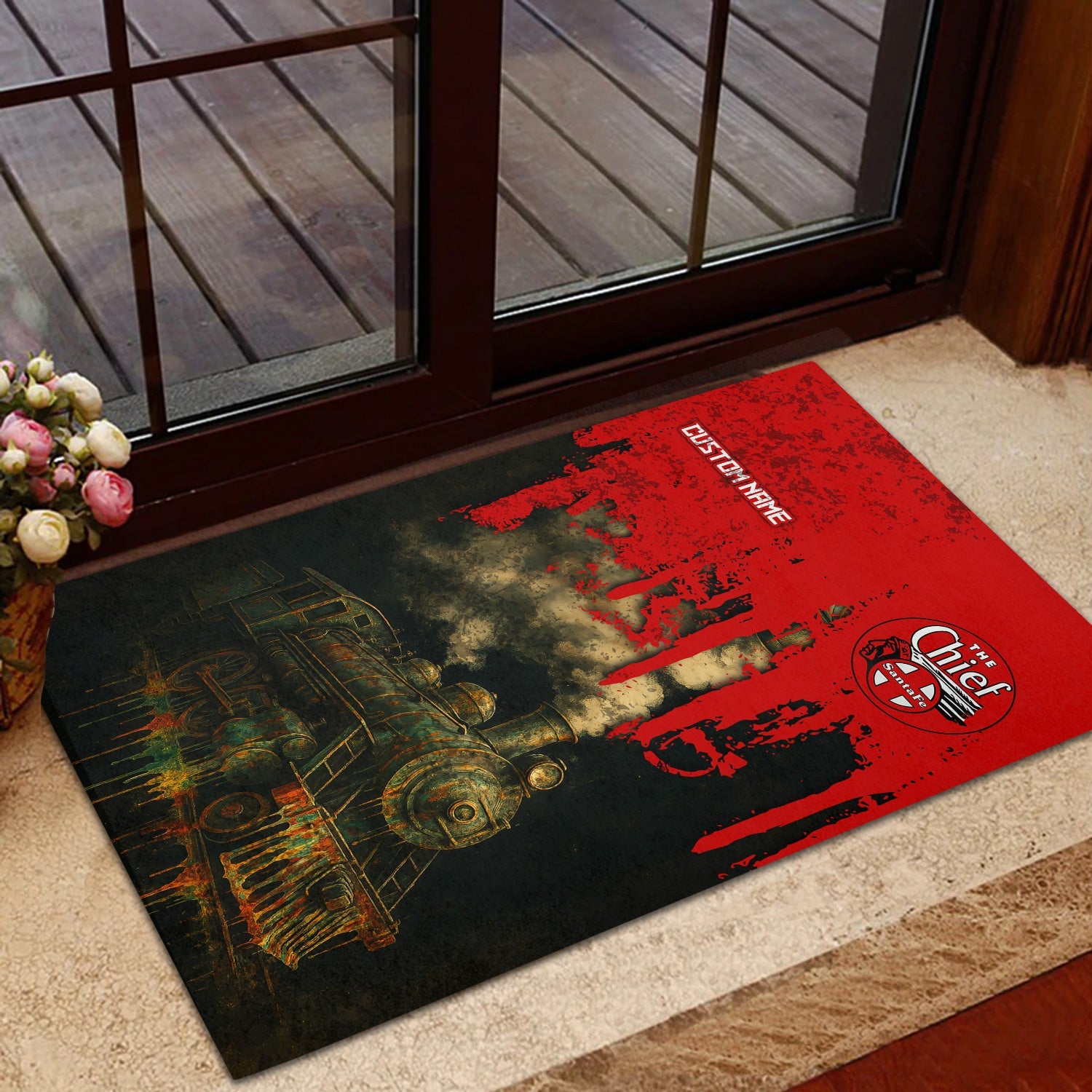 Railspirit Personalized The Chief Santa Fe Railroad Doormat Vintage Train Art Style Mat For Locomotive Fans